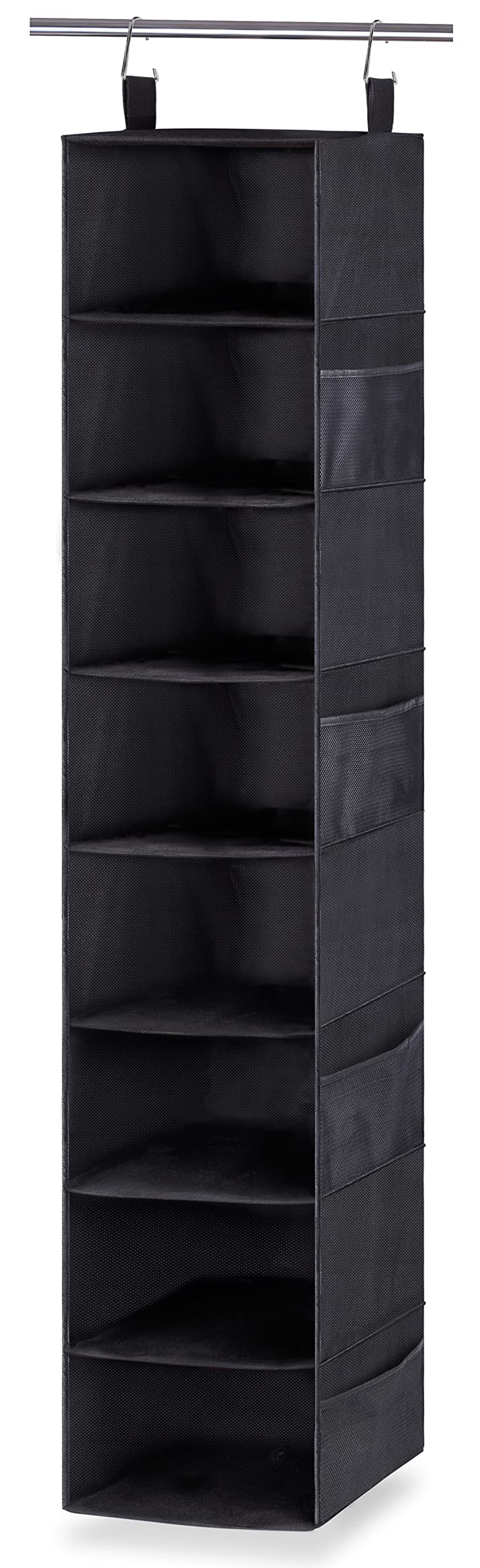 8-Tier Hanging Shoe Organizer for Closet - Extra Wide Storage Rack for Sneakers, Clothes & Hats with 8 Mesh Side Pockets - Space Saving Closet Organizer for Bedroom, Dorm, Entryway - Black by SLEEPING LAMB