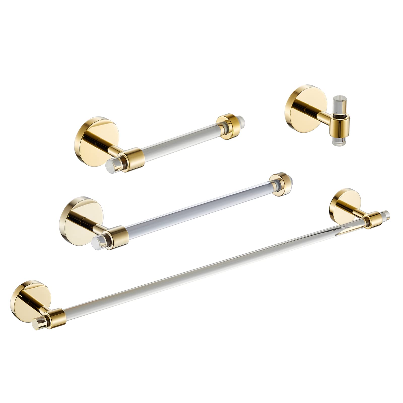 Premium Acrylic Gold Bathroom Hardware Set - 4-Piece Wall Mounted Towel Bar, Towel Rack & Toilet Paper Holder - Modern Bathroom Accessories for Luxury Homes & Spa Retreats