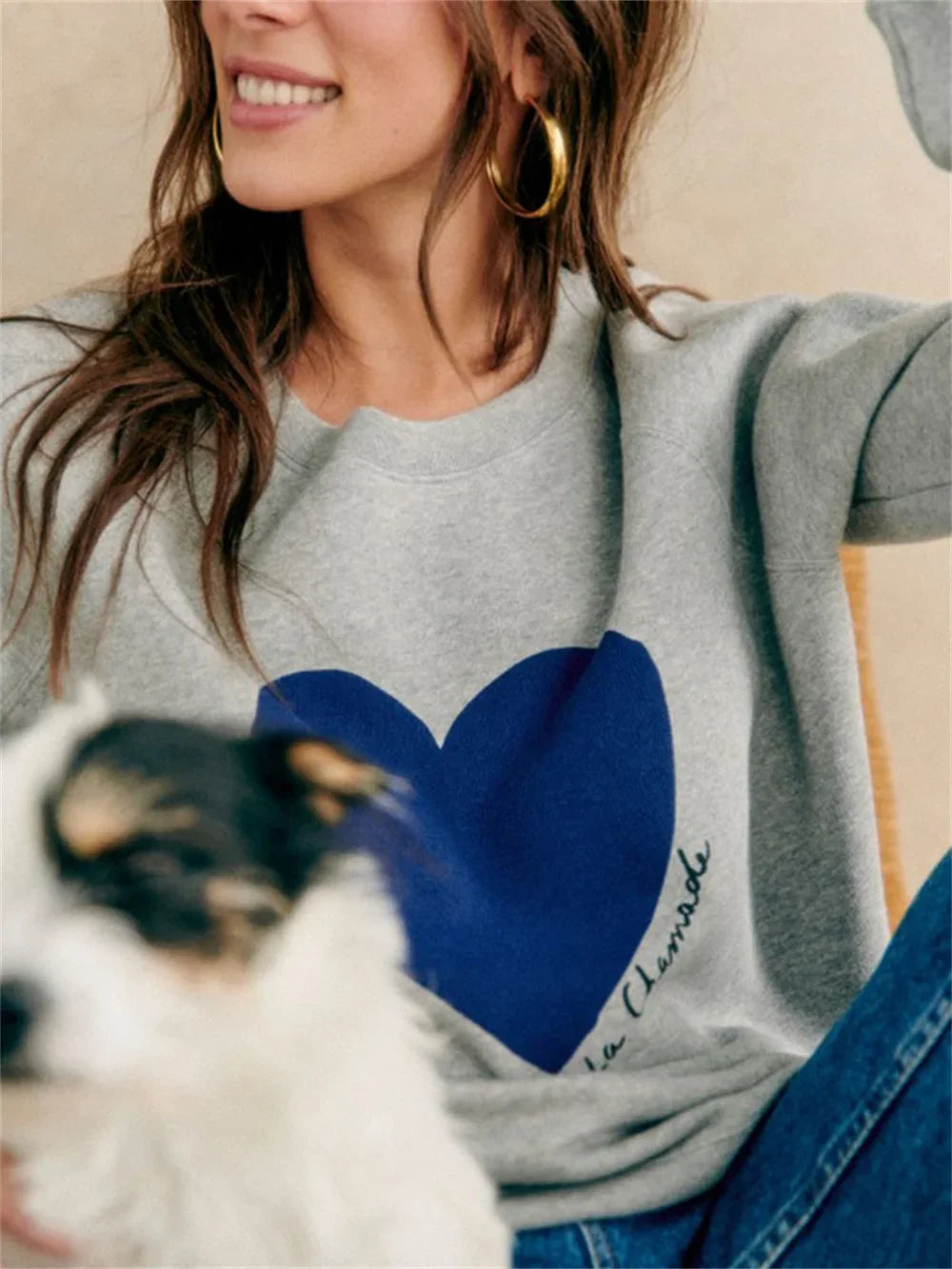Women's Heart Print Sweatshirt - Cute Valentine's Day Gift, Casual Pullover Sweater for Date Night & Romantic Outfits