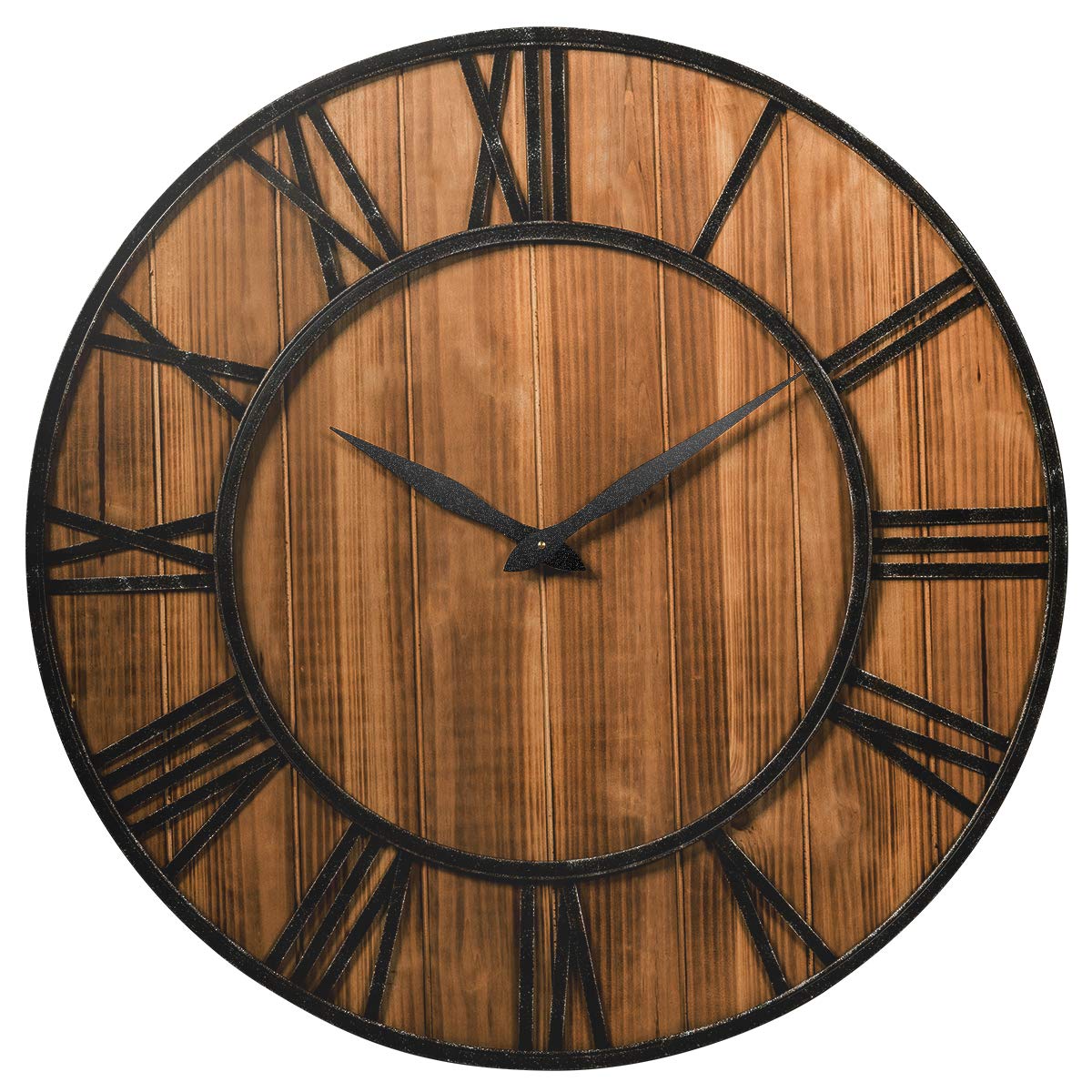 Tangkula 27.5 Inch Round Wall Clock - Farmhouse Large Wall Clock with Roman Numerals, Decorative Wooden Clock for Home & Office - Rustic Bronze Brown Wall Clock with AA Battery Included - Perfect for Living Room, Bedroom, Kitchen Decor