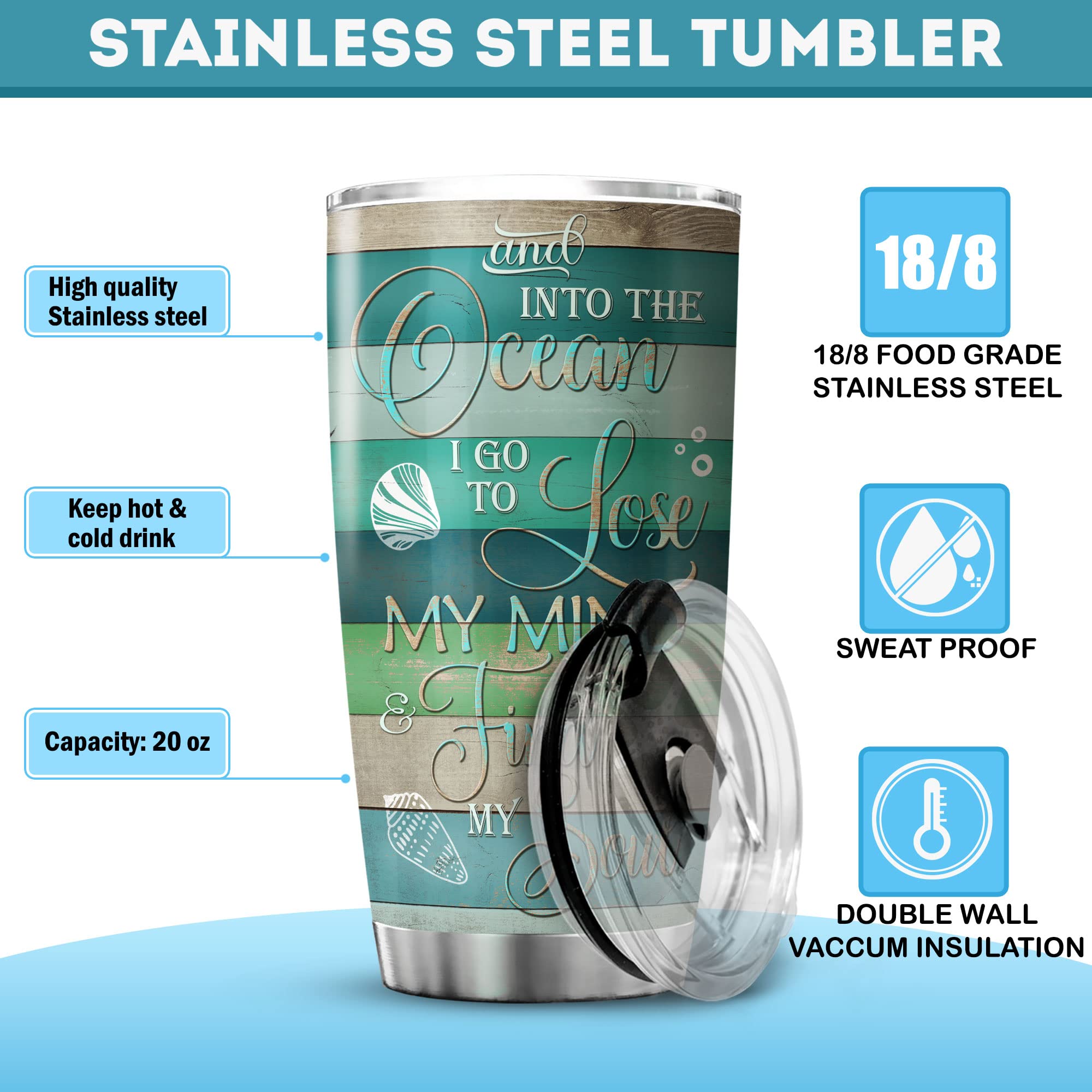 ZOXIX Vintage Dolphin Tumbler 20oz - Insulated Stainless Steel Coffee Cup with Lid - Ocean Inspired Travel Mug for Women & Girls - Perfect for Beach Trips, Office Use & Gifts