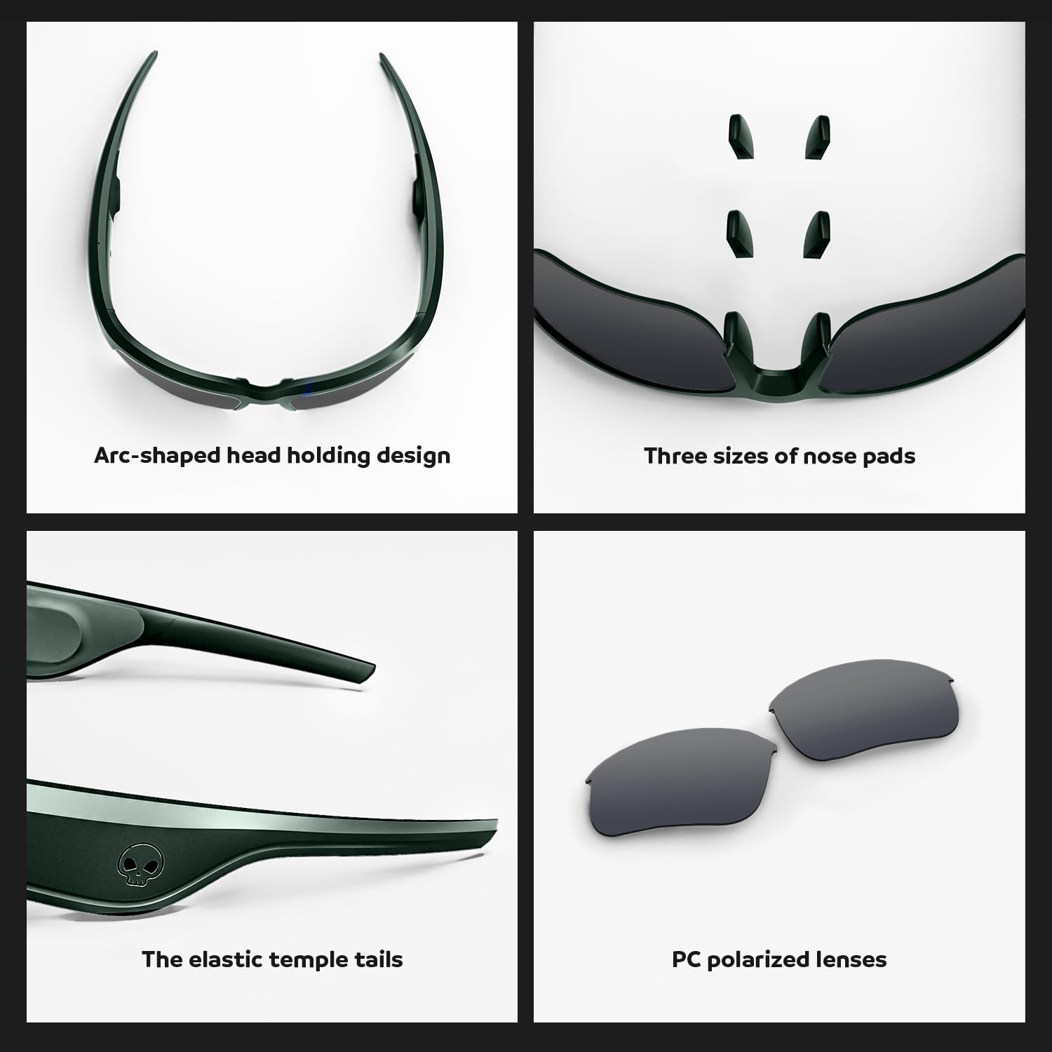 VOCALSKULL Smart Bone Conduction Audio Sunglasses - Polarized Sports Sunglasses with IPX5 Waterproof & Bluetooth 5.1 - Touch Control & Voice Assistant - Green - Perfect for Running, Cycling, Hiking & Outdoor Activities