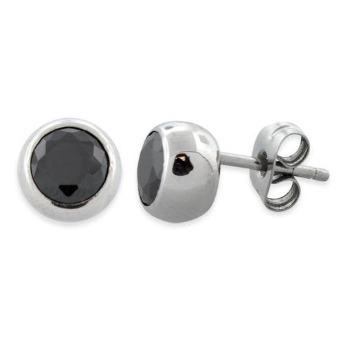Stainless Steel Round Black CZ Stud Earrings for Women - Hypoallergenic Cubic Zirconia Earrings for Daily Wear, Parties & Gifts