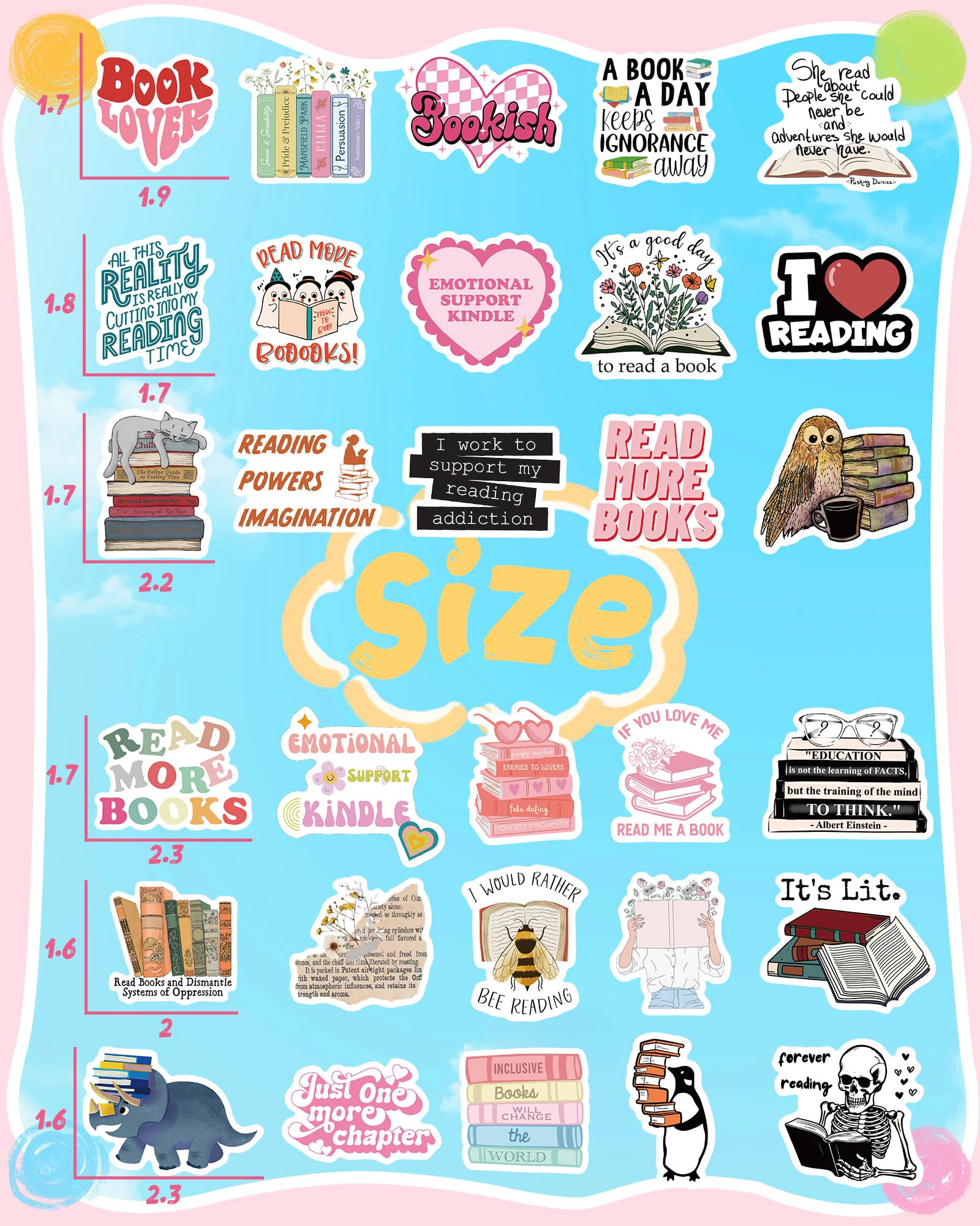 Greingways 300 PCS Book Stickers for Kindle & Ebook Cases - Waterproof Bookish Stickers for Laptops, Water Bottles - Perfect Book Lover Gifts for Adults, Teens, Girls & Kids - Great for Reading Accessories & School Supplies