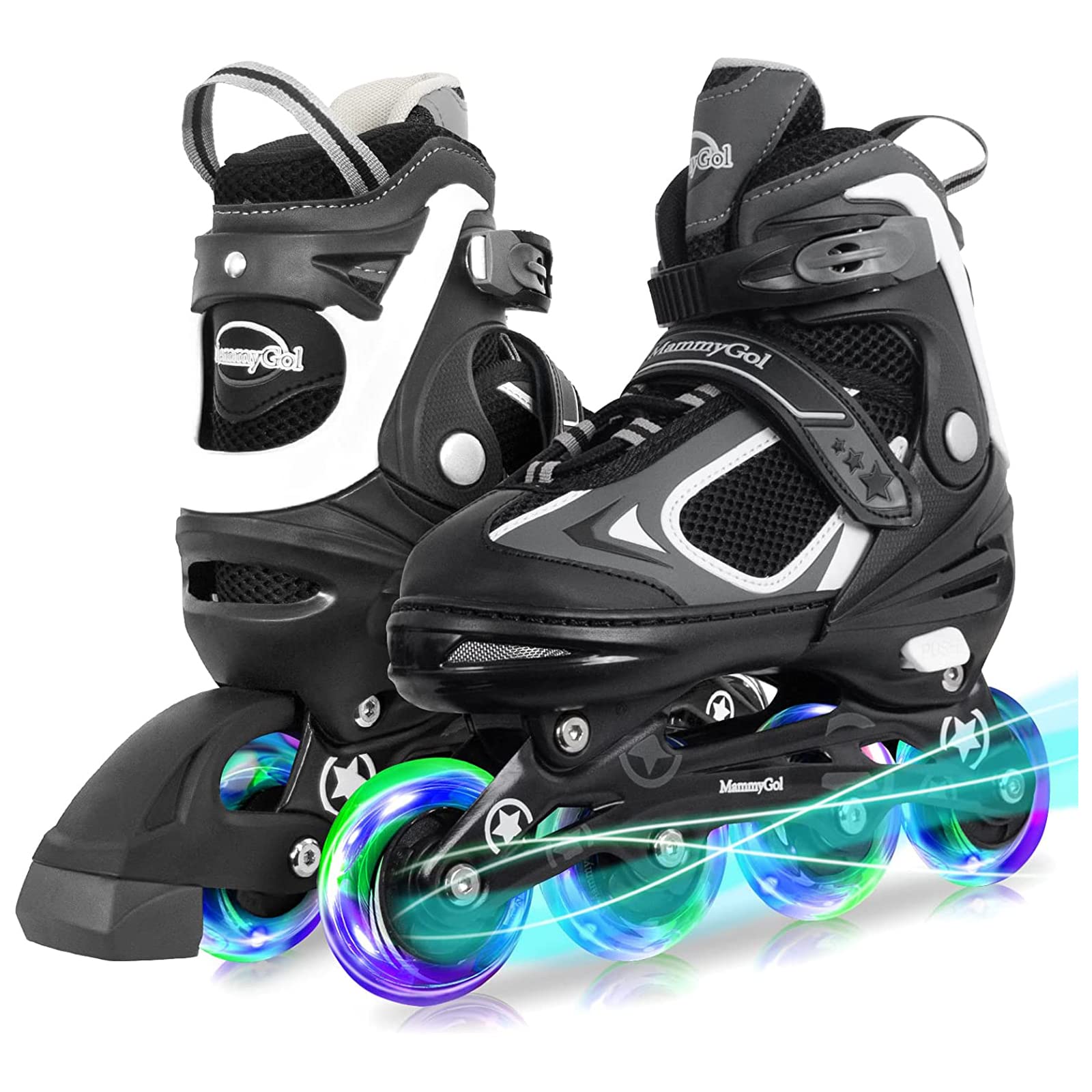 **MammyGol Adjustable Kids Inline Skates with LED Light-Up Wheels - Perfect for Boys & Girls - Ideal for Outdoor Play, Roller Rinks & Birthday Gifts**