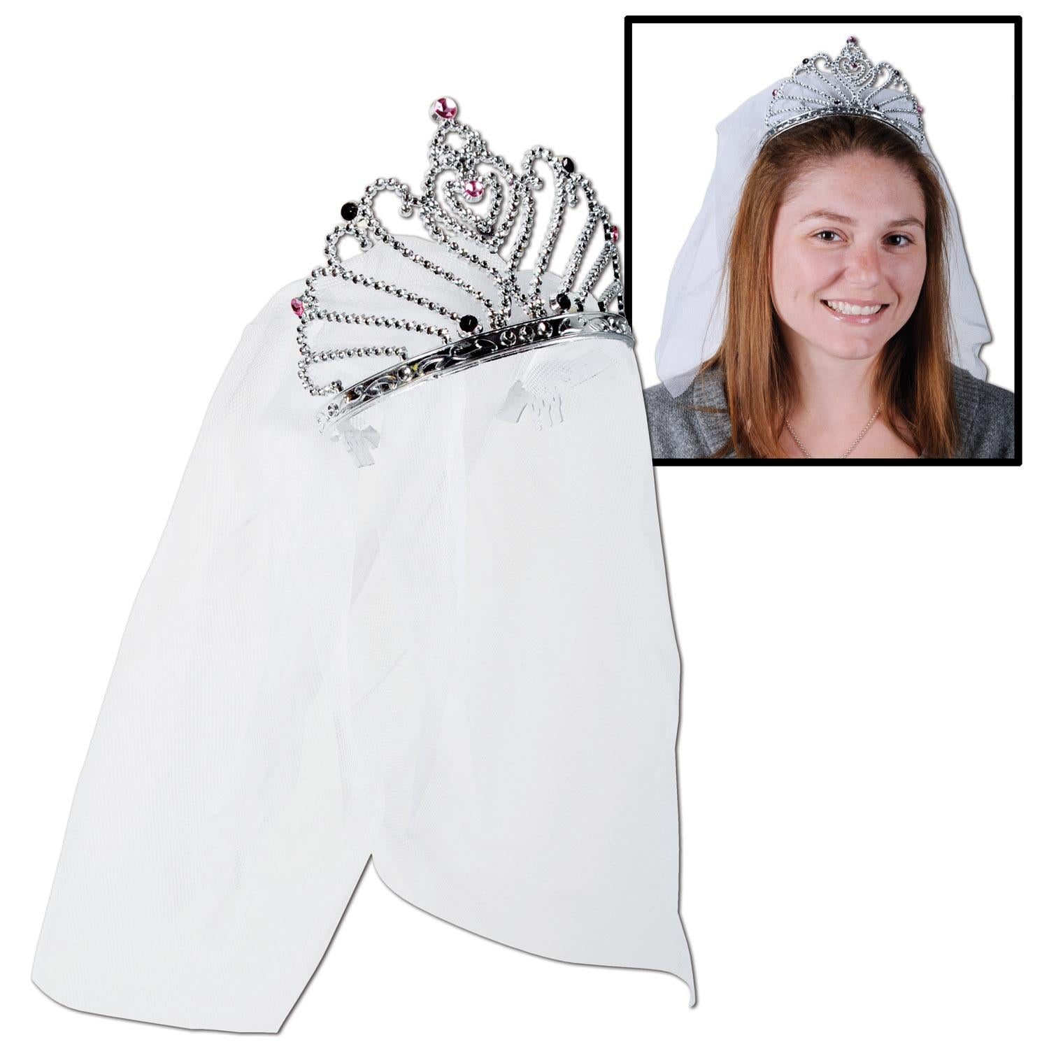 12 Pack Beistle Bachelorette Party Plastic Bride To Be Tiara with Veil - Perfect for Bachelorette Parties, Bridal Showers & Wedding Celebrations