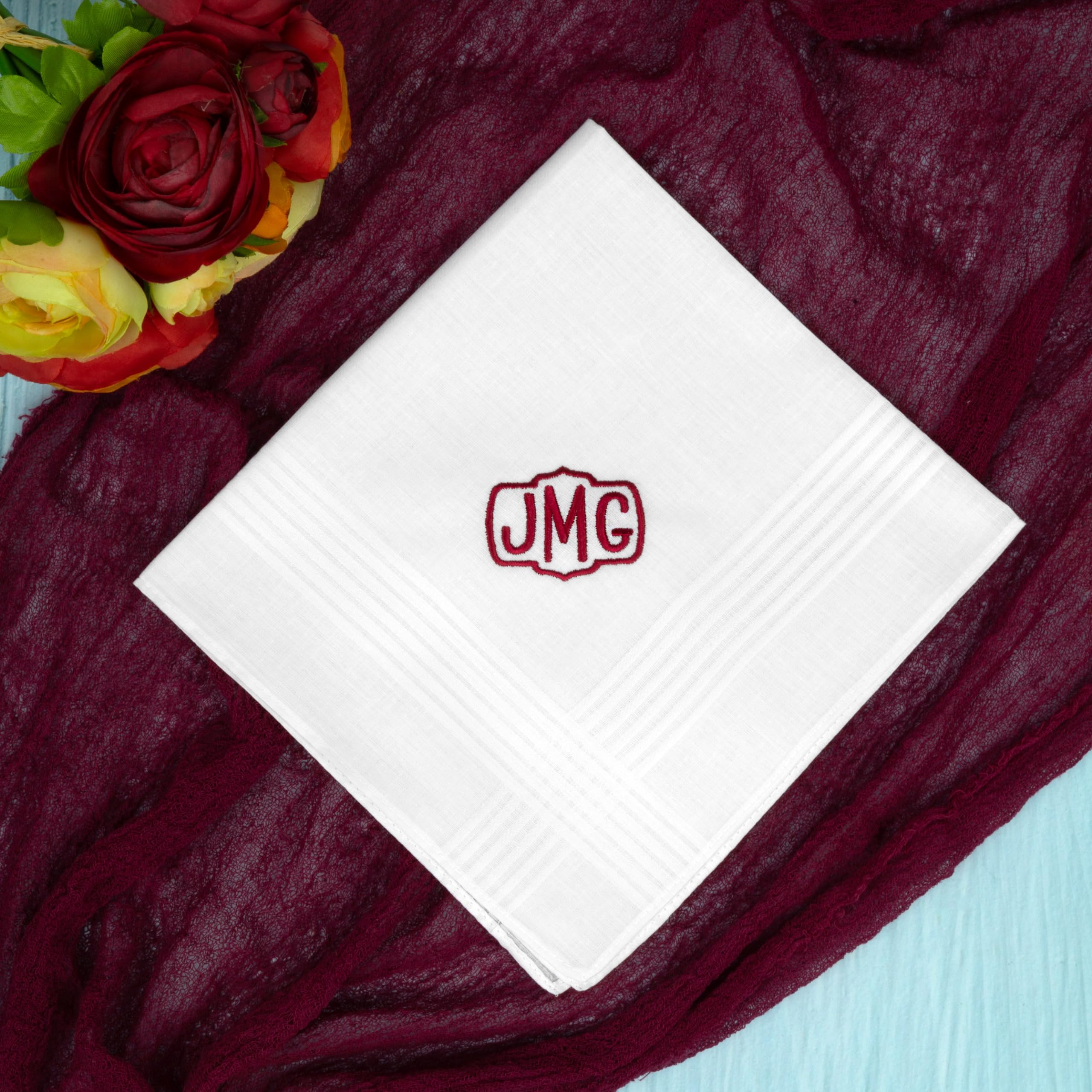 Custom Embroidered Monogram Handkerchiefs for Men - Personalized Initial Hankies - Perfect for Groomsmen, Dads & Christmas Gifts - Elegant Wedding, Graduation & Formal Event Accessories