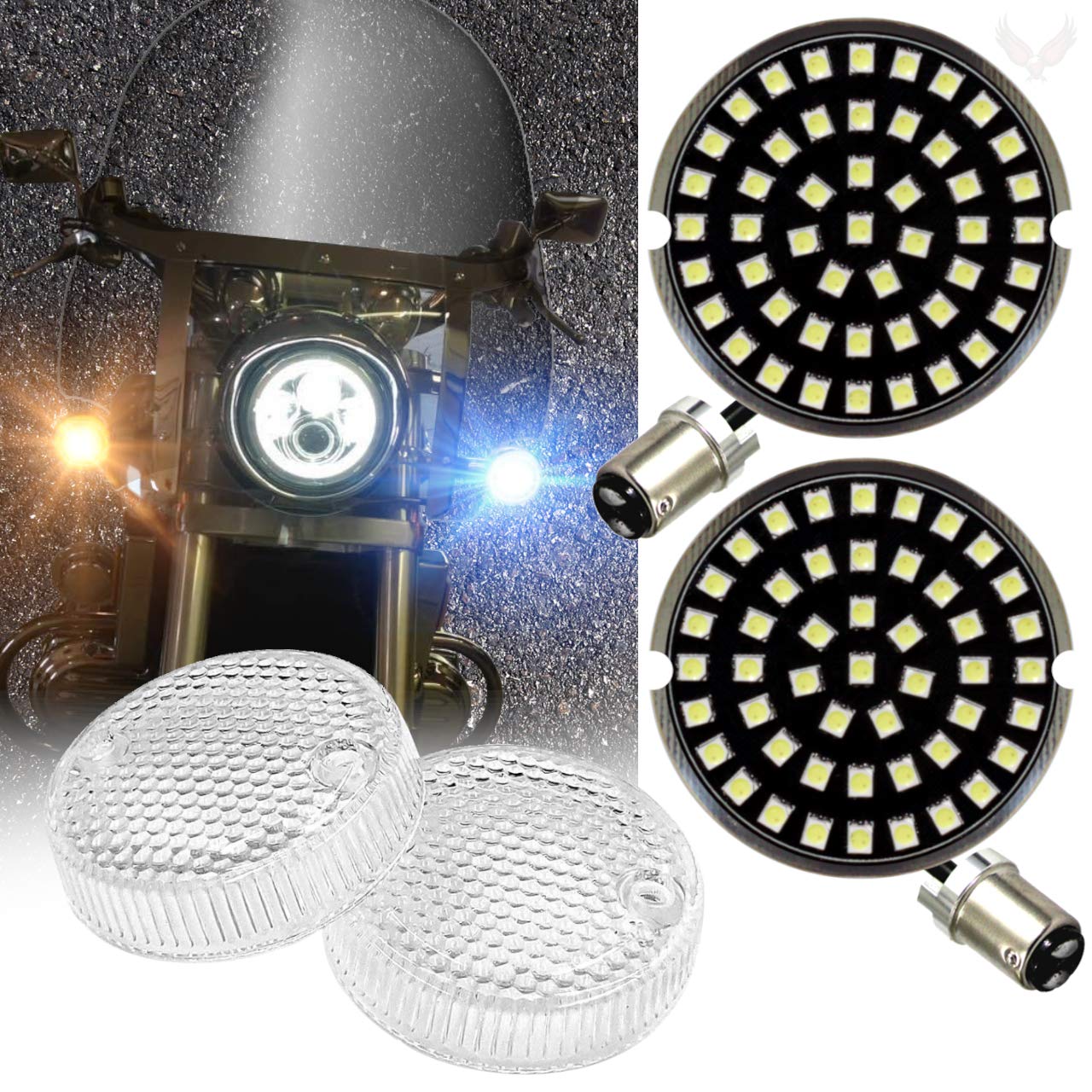 Eagle Lights Midnight Edition LED Turn Signals with White Running Lights for 1997-2000 Honda Valkyrie - Clear Lenses Included - High Visibility for Night Riding & Enhanced Motorcycle Safety