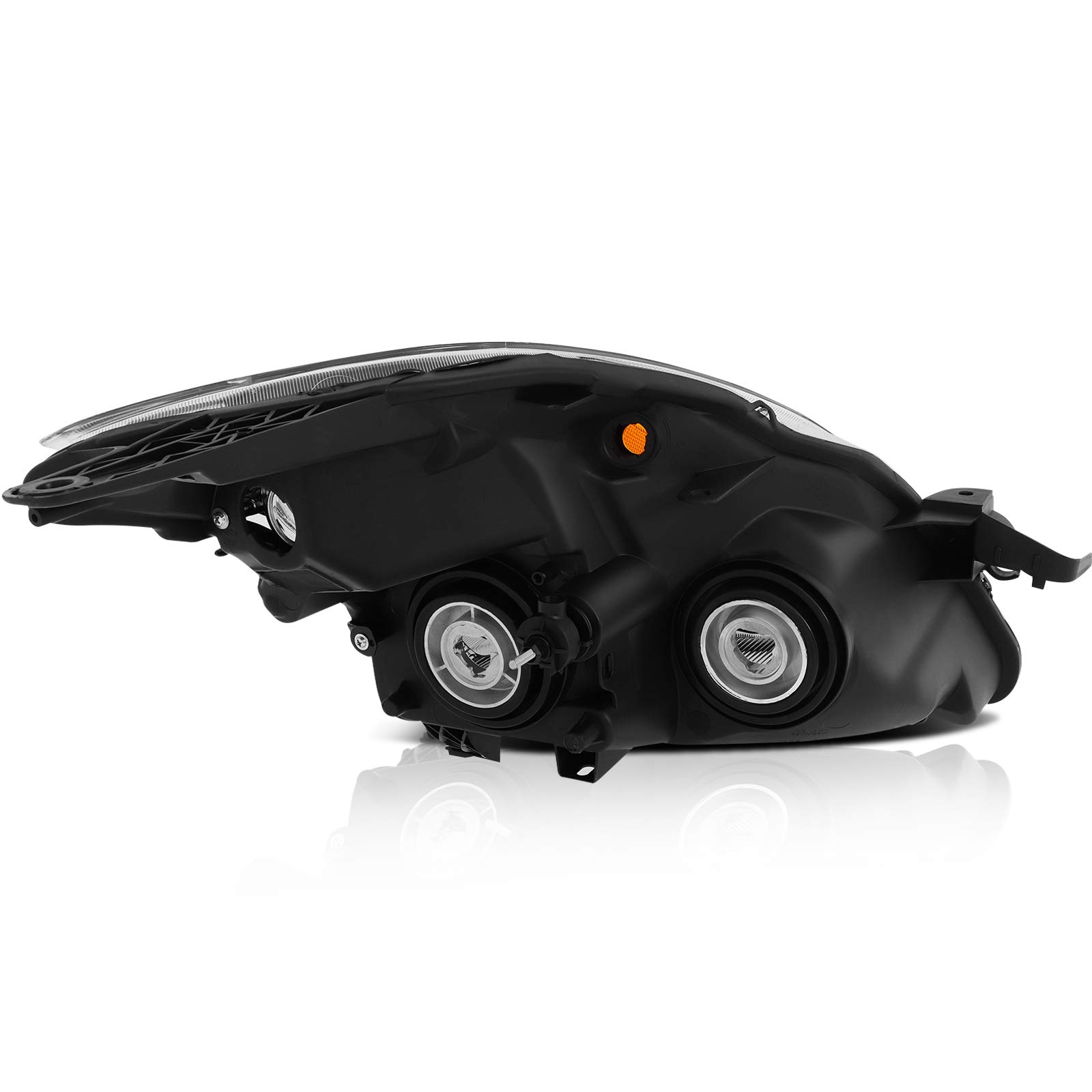 2007-2009 Nissan Altima Headlight Assembly Replacement - Black Housing, Amber Reflector, Clear Lens - Perfect for Night Driving & Foggy Conditions