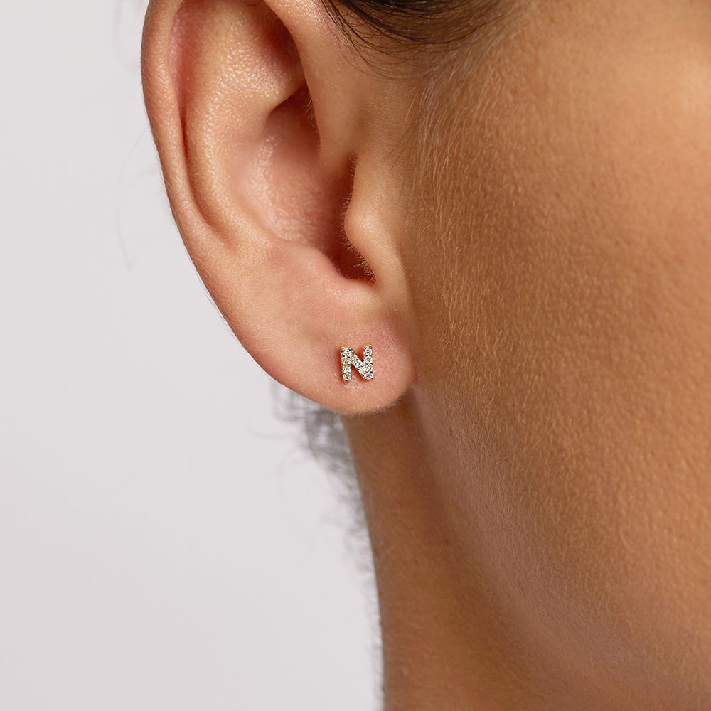 10k Gold Diamond Letter N Single Stud Earring - Elegant Initial Jewelry for Women, Perfect for Gifts, Everyday Wear & Special Occasions