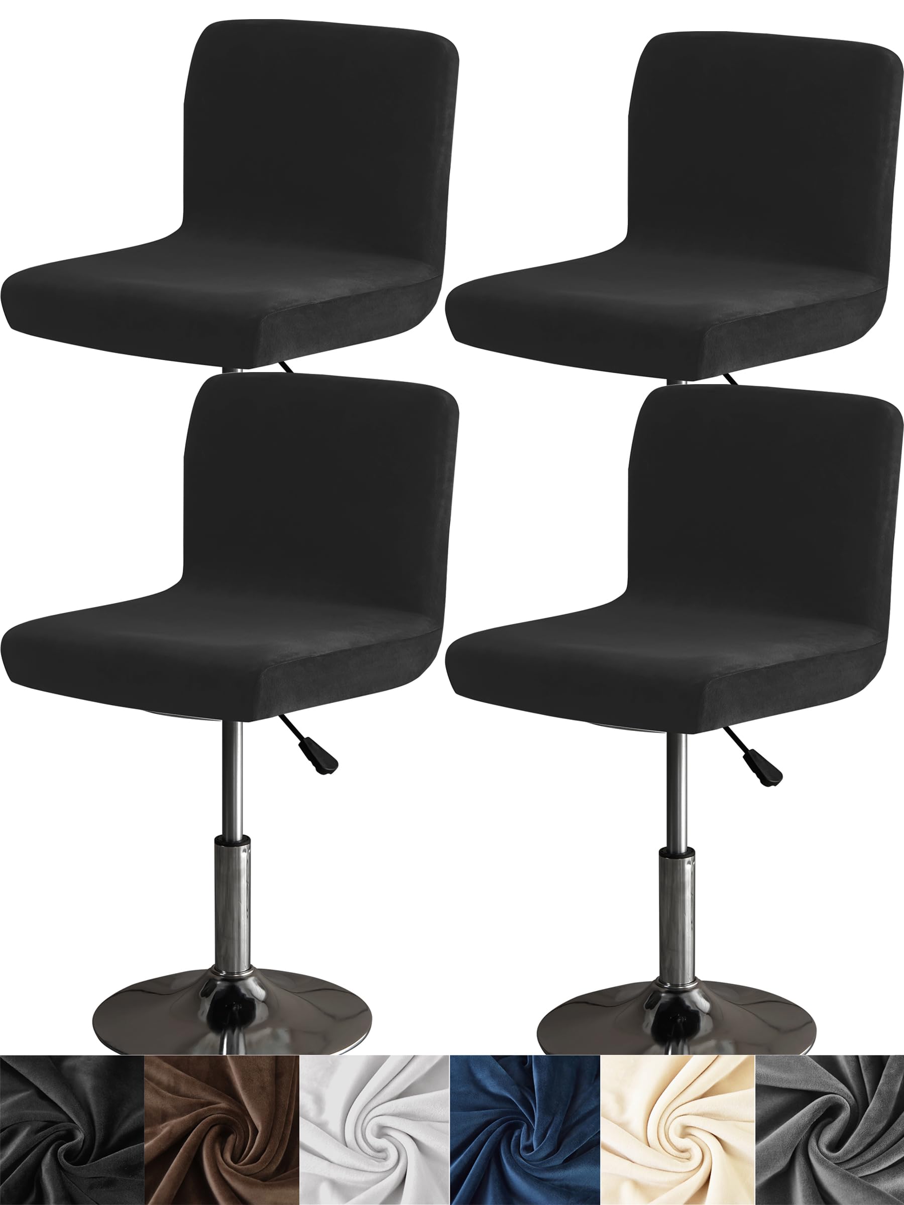 Stretch Velvet Bar Stool Covers with Backs - 4 Pack Washable Elastic Bar Chair Seat Covers for Kitchen, Dining Room & Bar Counter - Black