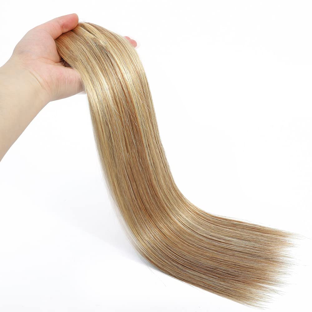 Clip-In Human Hair Extensions 120g 8pcs - 22 Inch Straight Remy Hair in Chestnut Brown & Bleach Blonde (#6/613) | Natural Real Hair for Volume & Length | Perfect for Parties, Weddings & Daily Styling