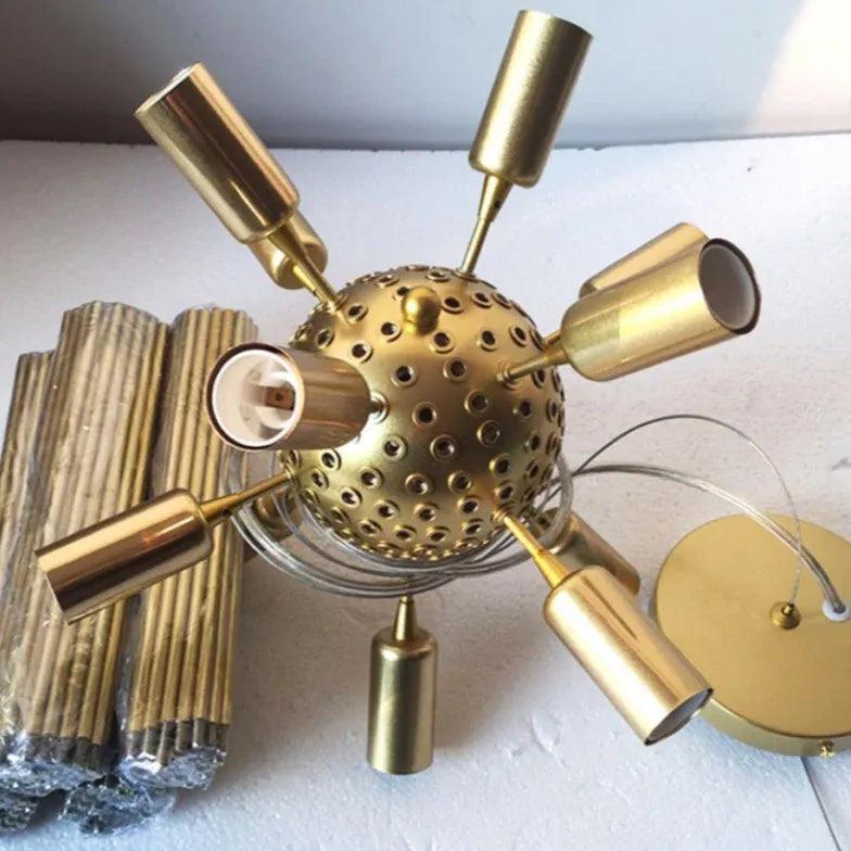 Modern Gold Star Shaped Long Needle Chandelier - Elegant Ceiling Light Fixture for Dining Room, Living Room, Bedroom Decor