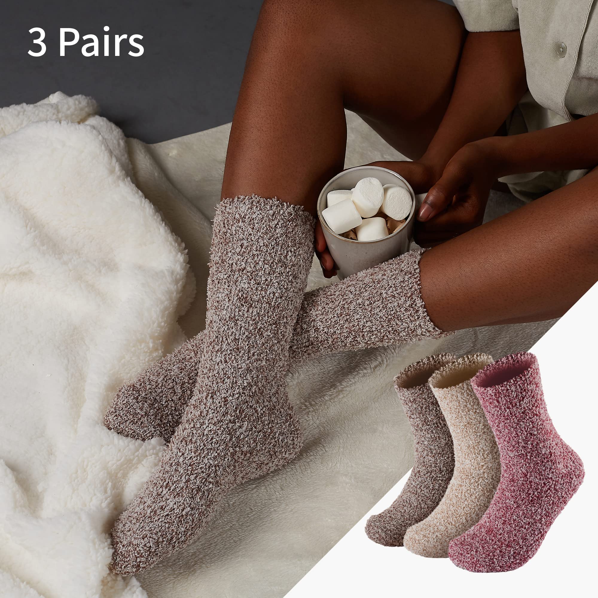 MONFOOT Women's & Men's 2-3 Pack Ultra Soft Fuzzy Warm Cozy Slipper Socks - Perfect for Winter, Home, Lounge & Gift Giving