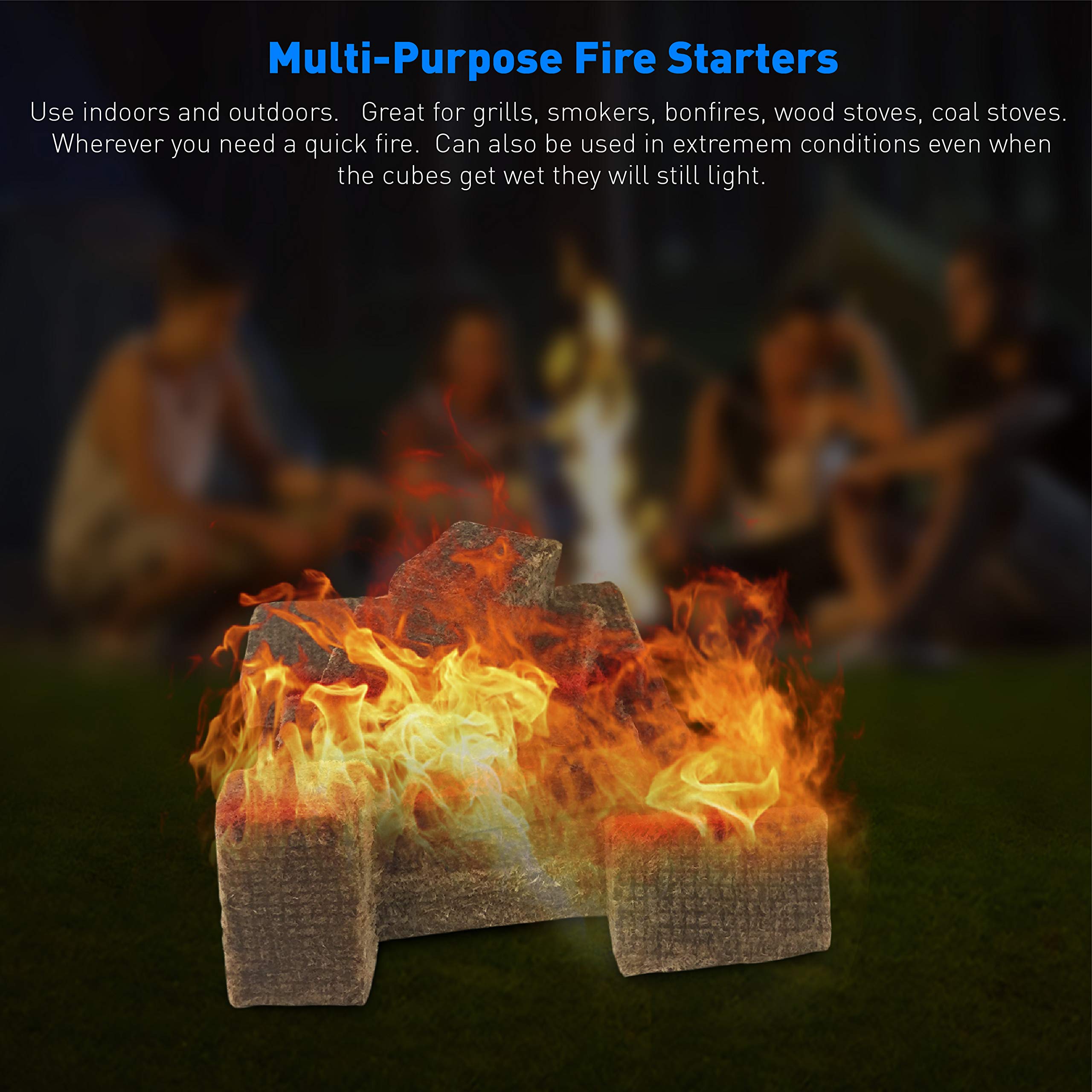 Eco-Friendly Fire Starter Cubes - Quick & Easy Fire Lighters for Chimney, Charcoal Grill, Fireplace, Camping & Pellet Stove - Perfect for Outdoor BBQ, Backyard Bonfire & Emergency Survival Kits