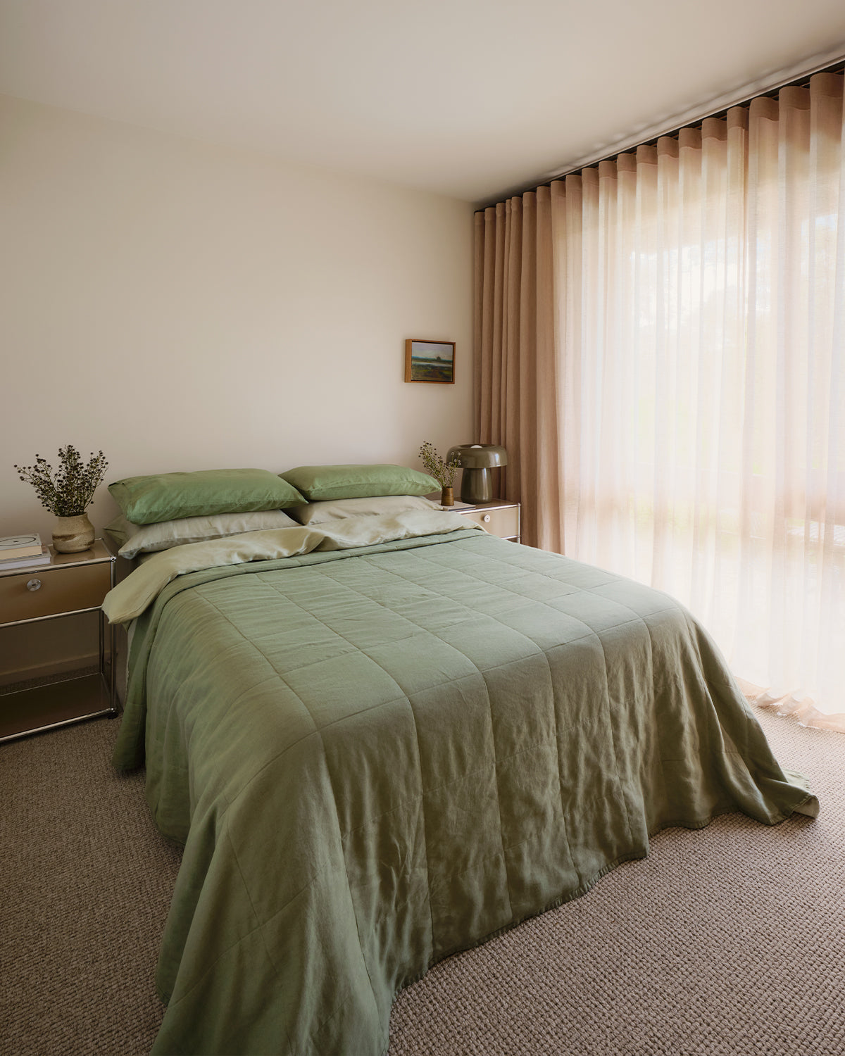 Premium Sage & Pistachio 100% French Flax Linen Quilt Set - Breathable & Eco-Friendly Bedding for All Seasons | Perfect for Master Bedrooms, Guest Rooms & Cozy Home Decor