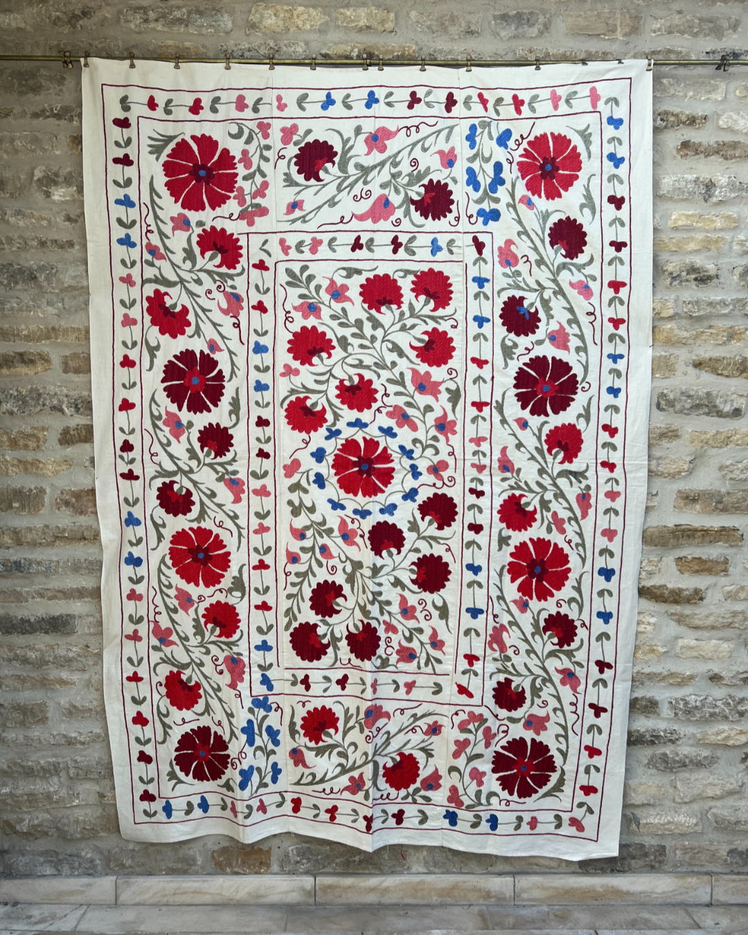 Suzani No. 230 Handmade Embroidered Cotton Throw Blanket - Boho Chic Home Decor for Bedroom, Sofa & Bohemian Wedding Gift