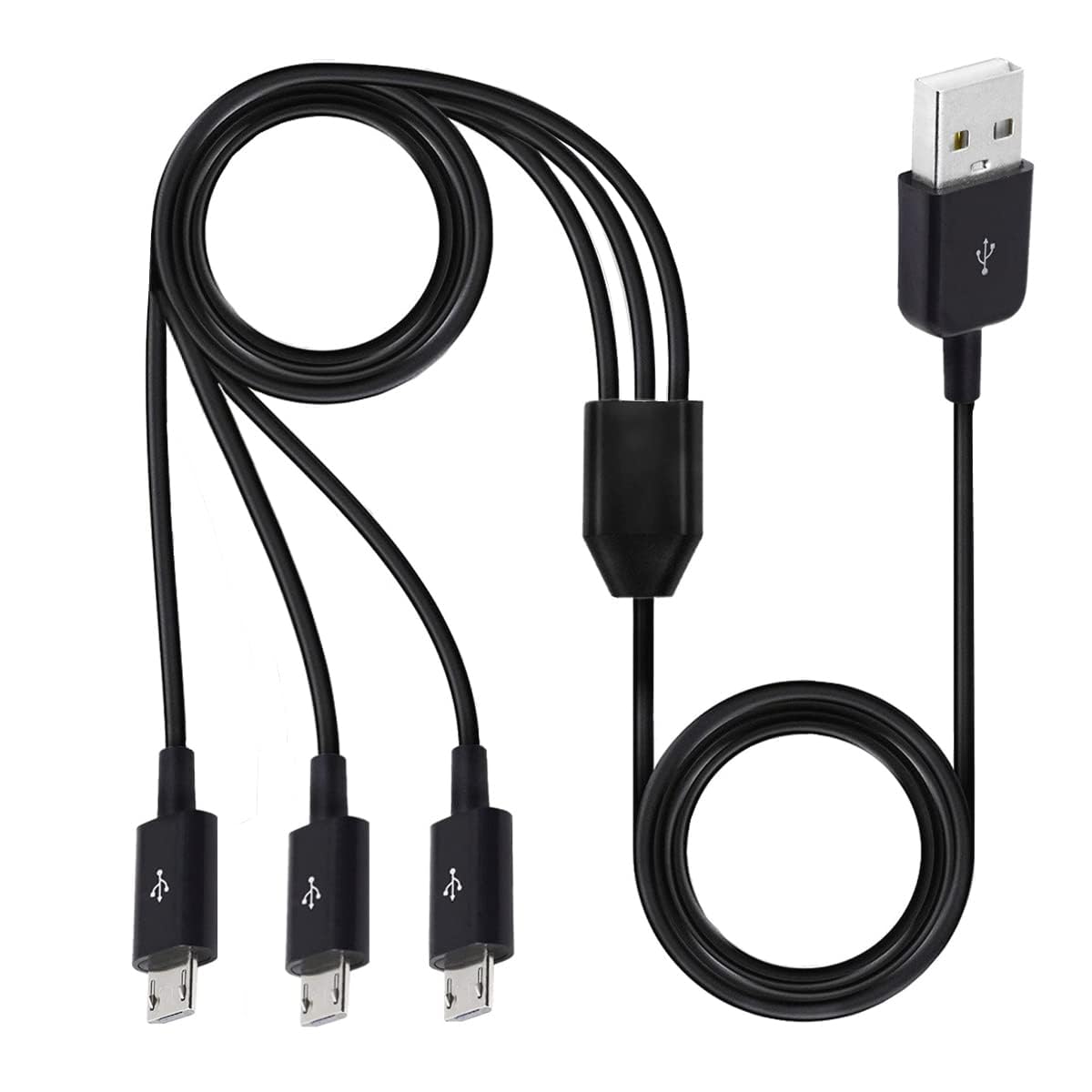 Premium 3-in-1 USB 2.0 A Male to Micro USB Splitter Cable - Fast Charging & Data Sync for Smartphones, Tablets, Cameras - Durable 1M Black Cable for Home, Office & Travel Accessories