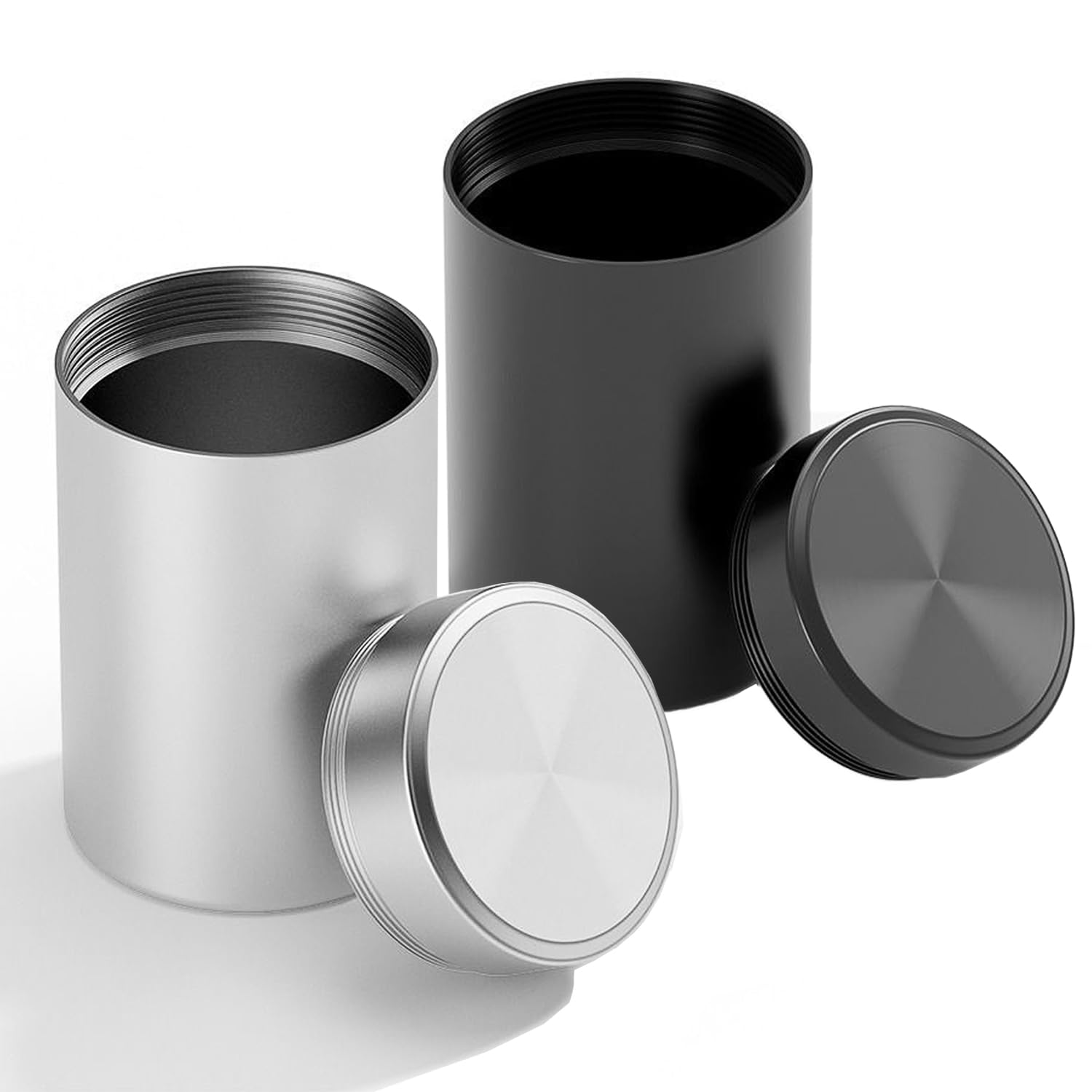 2PCS Airtight Aluminum Storage Jars - 140ml Portable Spice Containers for Coffee, Tea, Herbs & Dry Food - Black & Silver - Ideal for Kitchen, Pantry, Camping & Travel Organization