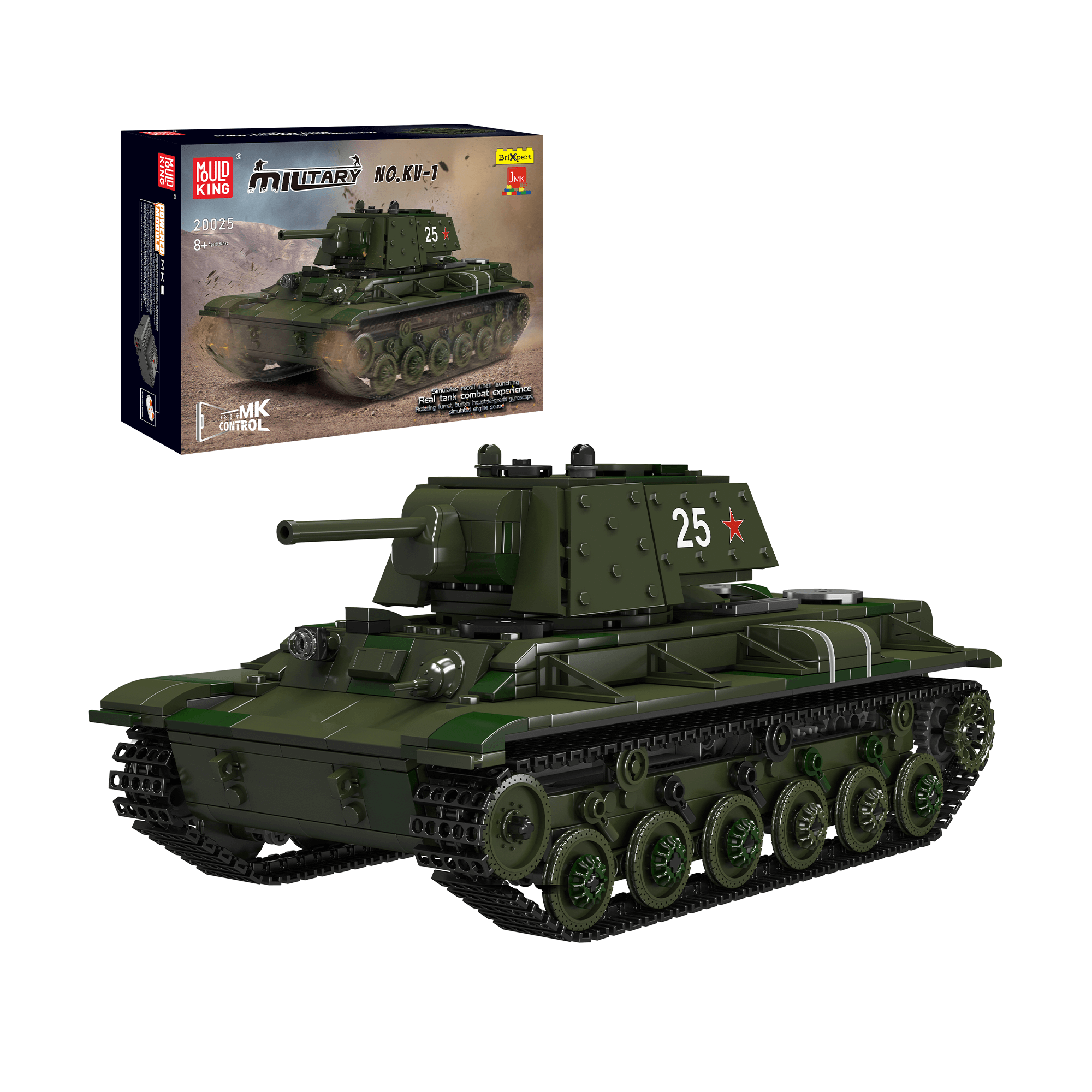 MOULD KING 20025 KV-1 Tank Remote Control Building Blocks Set - 924 PCS Military Model Kit for Adults & Teens | DIY Tank Toy for Collectors, Display & Battle Scenes