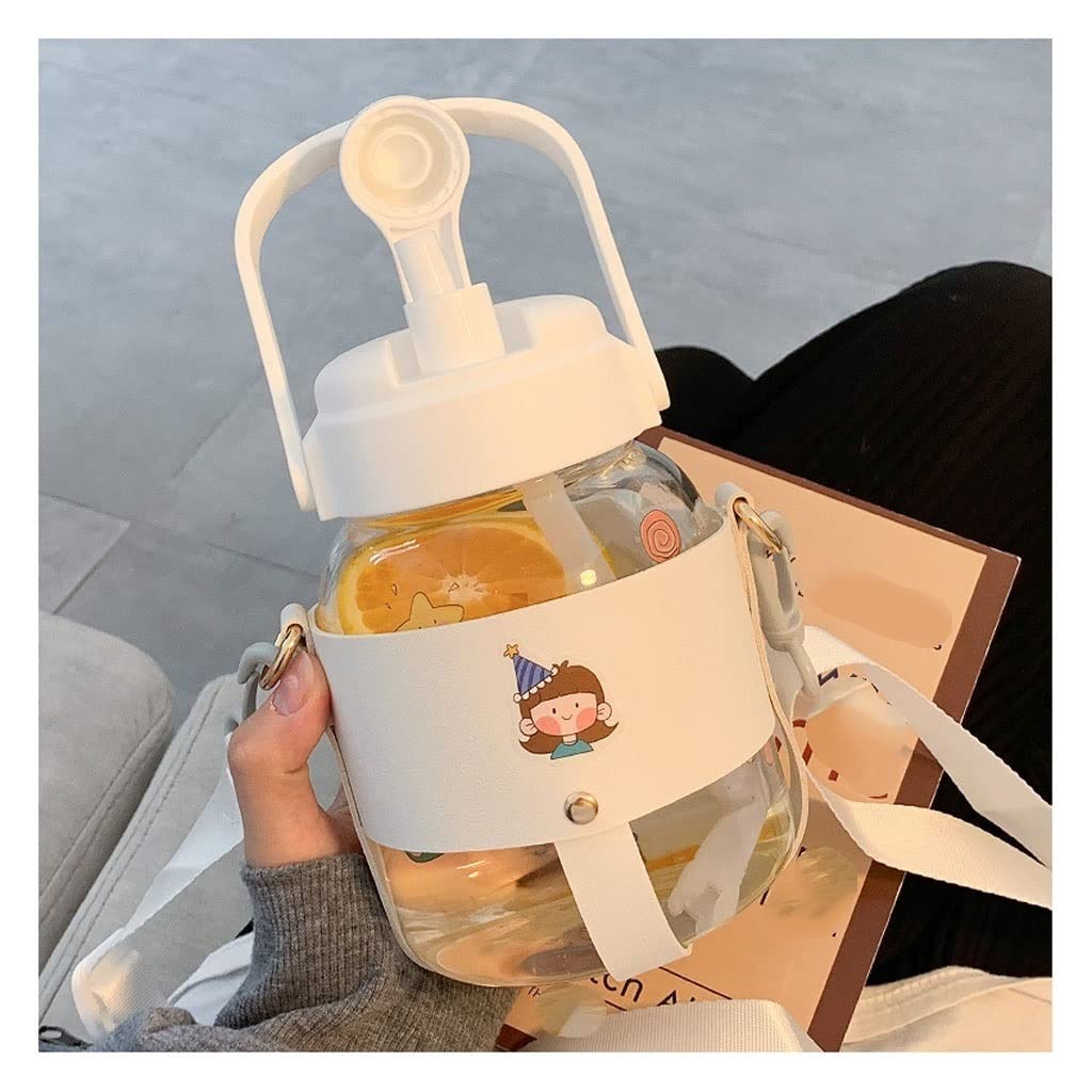 1L Large Capacity Sports Water Bottle with Straw & Strap - Leak Proof BPA Free Portable Drinking Bottle for Women, Girls, School, Gym, Outdoor Activities, Cycling, Hiking (Color: White, Size: 1000ml) - Perfect for Workouts, Travel & Daily Hydration