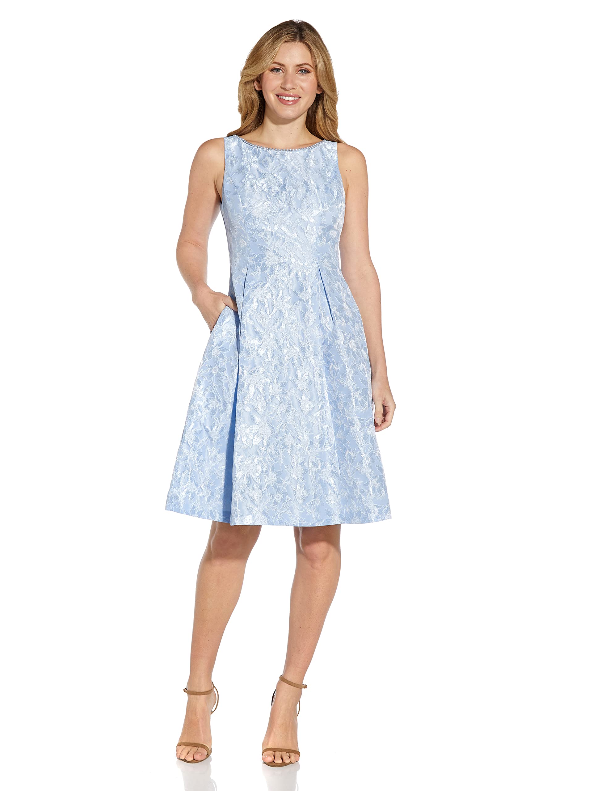 Adrianna Papell Women's Pearl Embellished Jacquard Cocktail Dress - Perfect for Weddings, Parties & Special Occasions