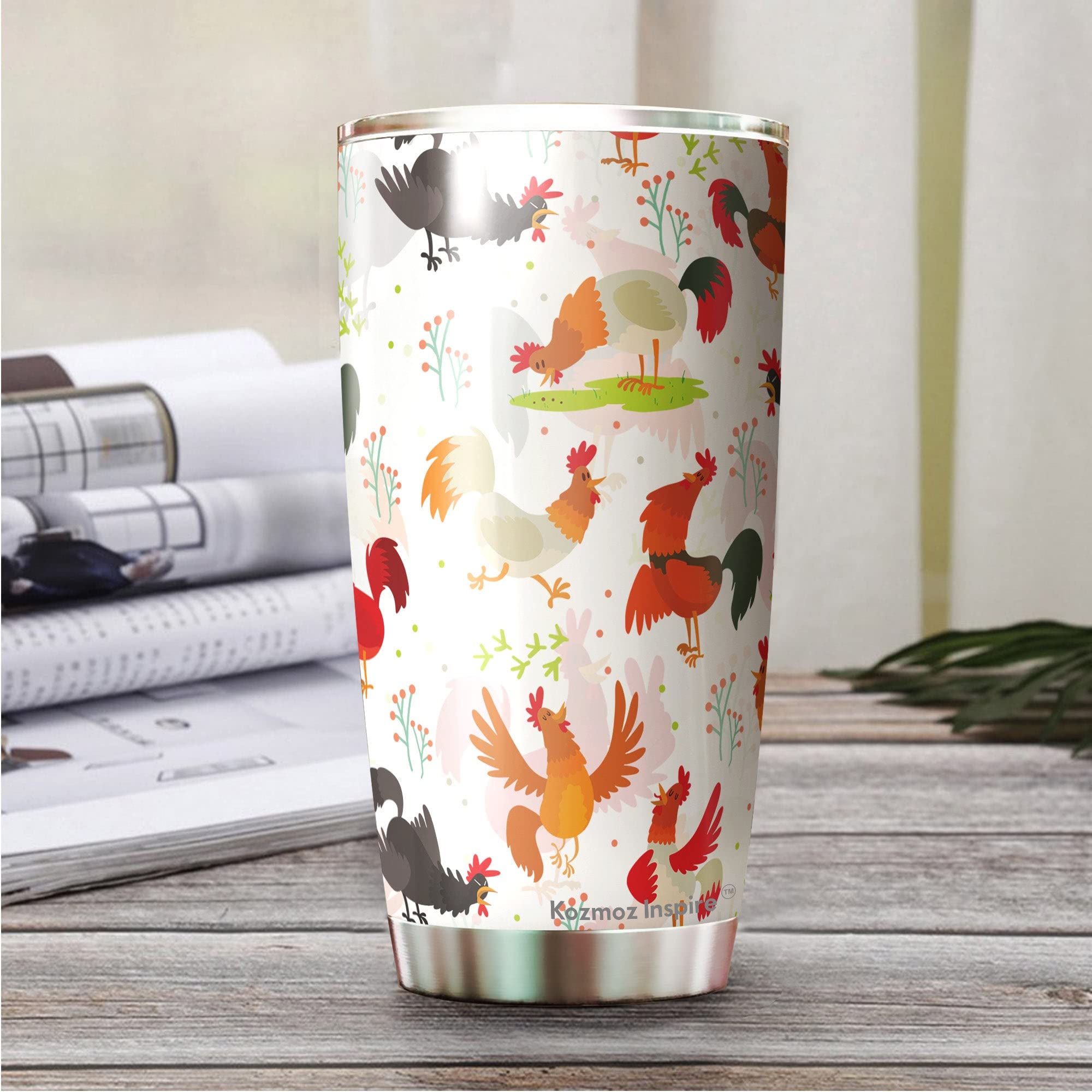 Kozmoz Inspire Chicken Anatomy Tumbler 20oz - Funny Chicken Lover Gifts for Farmers, Men & Women - Insulated Coffee Mug for Grandma, Grandpa, Mother's Day & Father's Day - Perfect for Farm Life, Veterinary Humor & Coffee Enthusiasts
