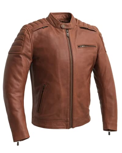 First Mfg Co Crusader Men's Motorcycle Leather Jacket - Ventilated Biker Jacket with Padded Shoulders for Safety | Premium Leather Riding Jacket for Men | Perfect for Motorcycle Riders & Urban Streetwear Fashion