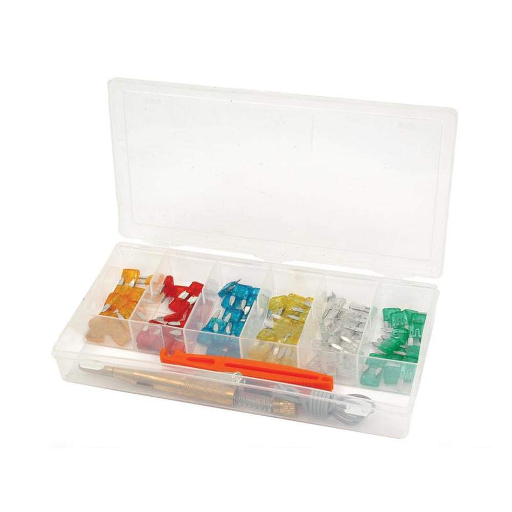 RAParts S.29901 Mini Blade Fuse & Tool Kit (90 Pieces) - Automotive Fuse Assortment for Car, Truck, RV Electrical Repairs - Compact Display Box for Easy Organization