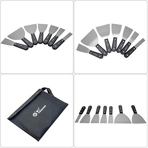 7PCS Carbon Steel Scraper Set with Storage Bag - 25-125mm Multi-Standard Filler Knife & Drywall Putty Knife for Paint Removal, Wall Repair, DIY Projects - Perfect for Home Renovation and Construction Work