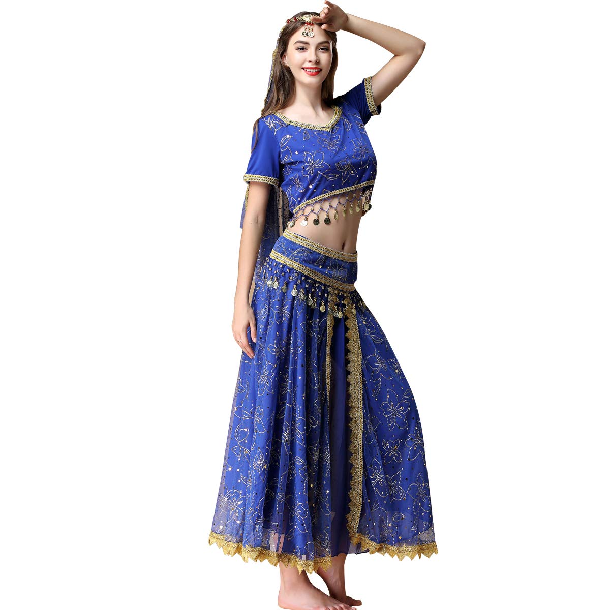 Elegant MISI CHAO Belly Dance Costume - Bollywood Chiffon Dress with Head Veil for Women | Perfect for Halloween, Dance Performances & Cultural Events