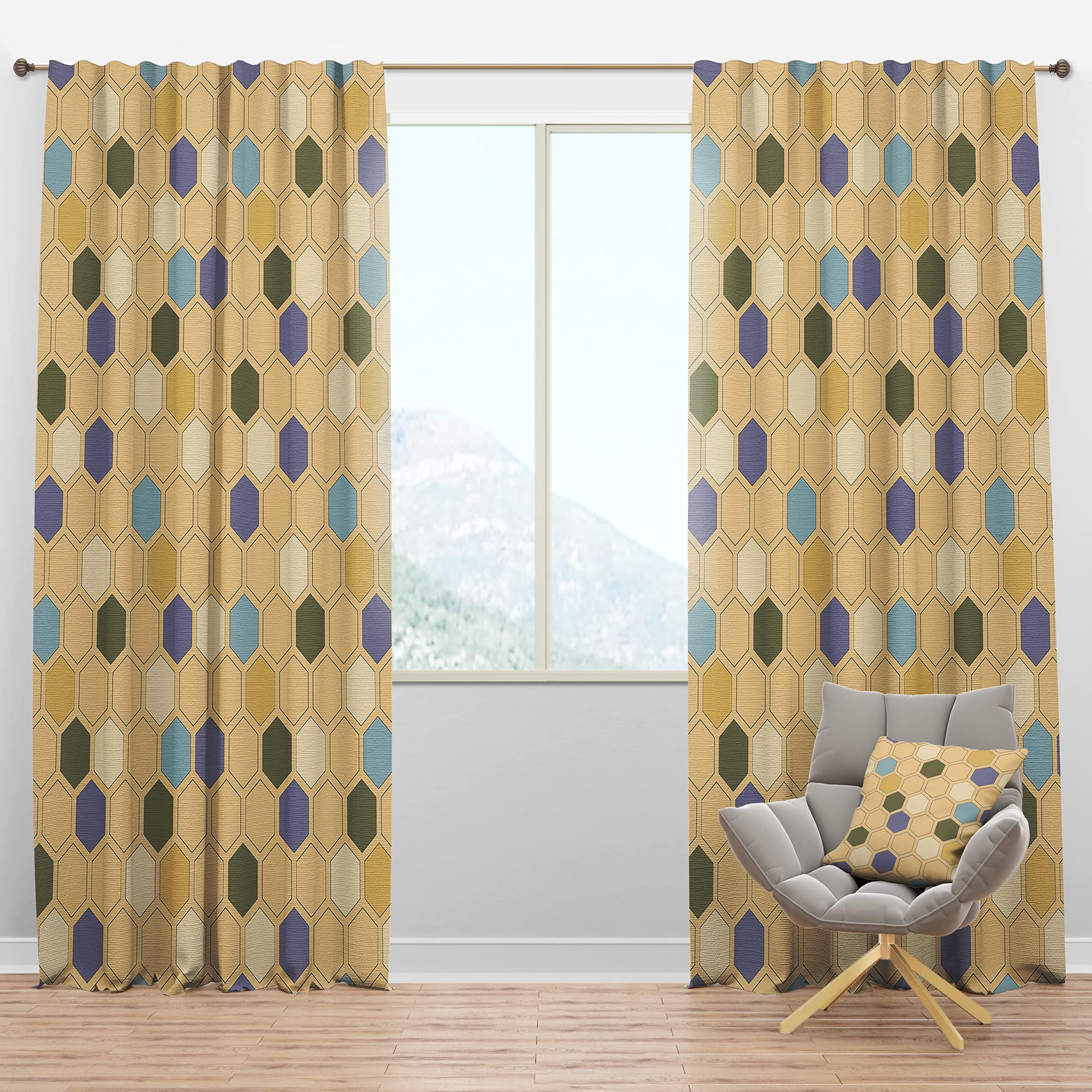DesignQ Blackout Curtains - Thermal Insulated Retro Hexagon Pattern Window Drapes for Bedroom & Living Room (52x90, Single Panel) - Perfect for Light Blocking, Privacy & Energy Savings