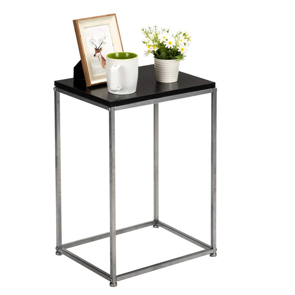 Black MDF Countertop with Grey Wrought Iron Base - Single Layer Snack Table for Kitchen, Bar, or Living Room | Modern Artisanal Side Table for Small Spaces