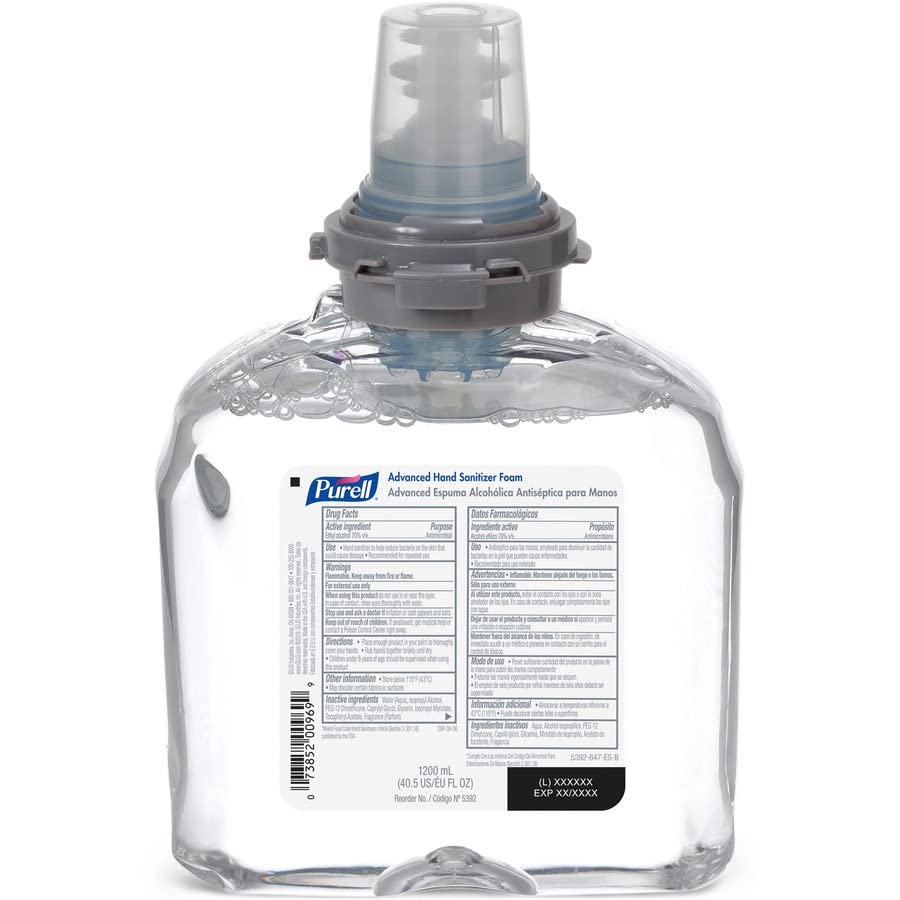 Purell TFX Dispenser Refill, 1200ml (2-Pack) | Antibacterial Foam Hand Sanitizer for Offices, Hospitals & Schools | Gojo 539202