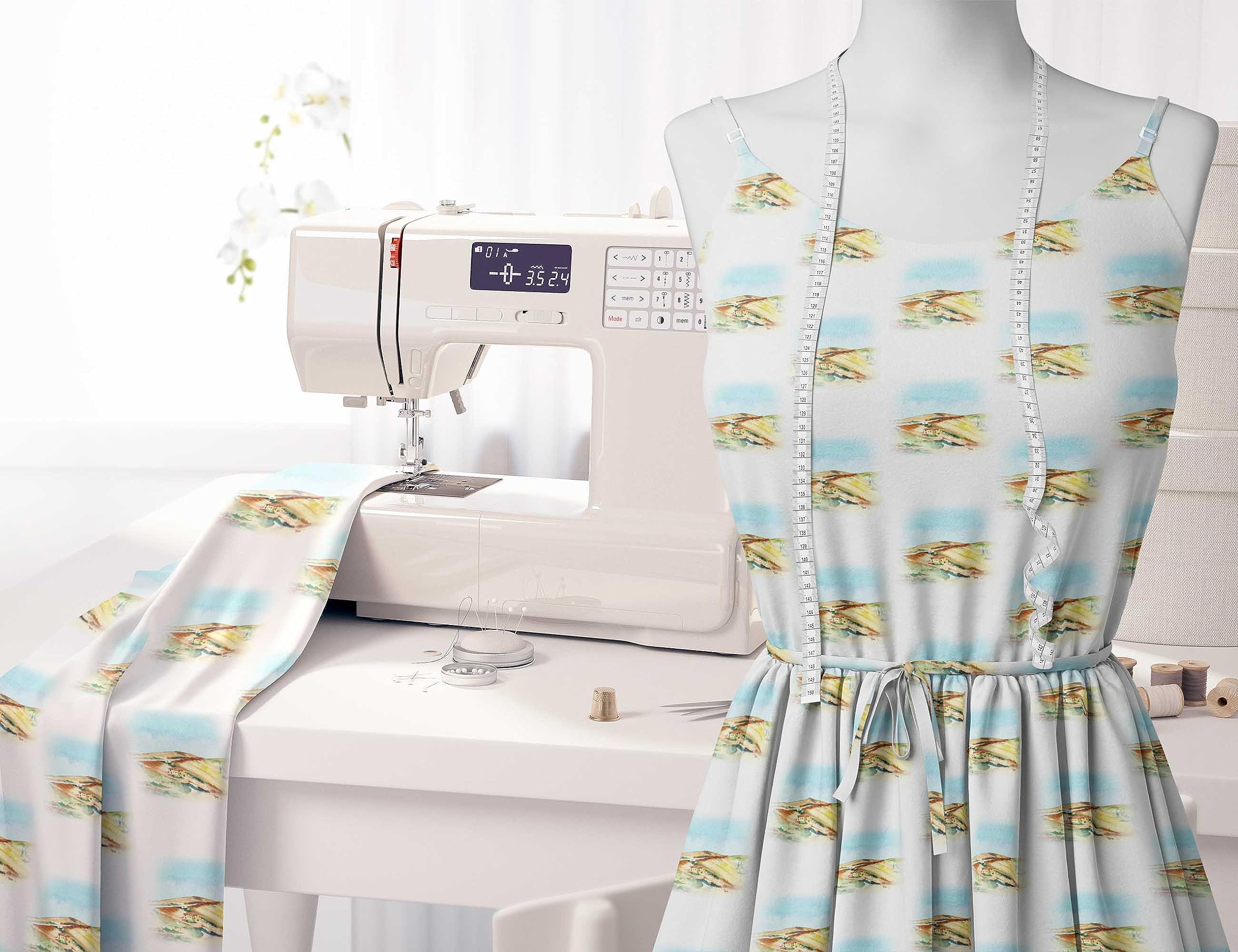 Soimoi Moss Georgette White Fabric by The Yard - 42 Inch Wide Printed Fabric for Home Decor, Curtains, Dresses & DIY Crafts - Nature Inspired Landscape Design for Tranquil Living Spaces