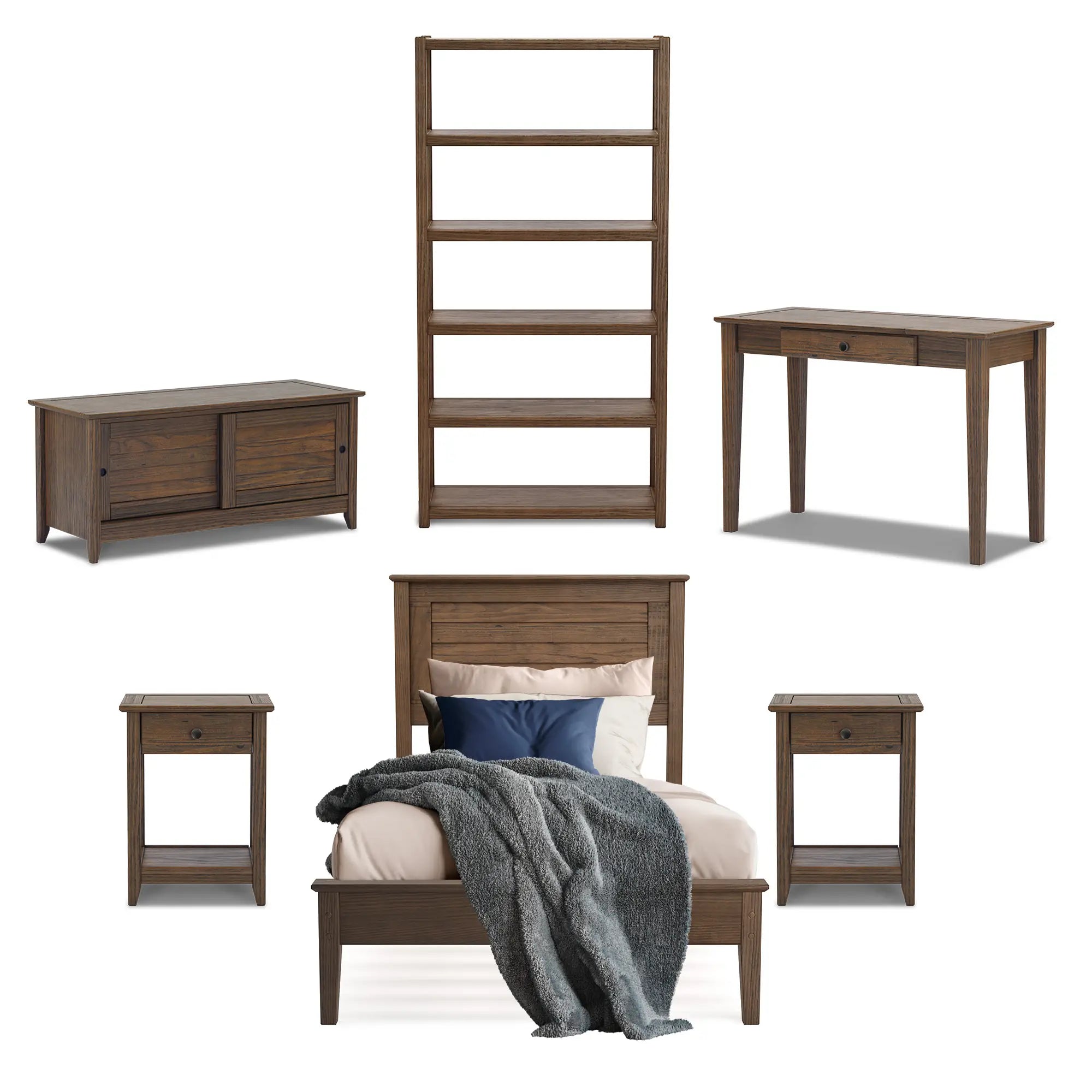 Greenport 6-Piece Bedroom Set - Queen Size Bed, Nightstand, Dresser & Mirror - Perfect for Modern Home Decor & Cozy Bedroom Retreat