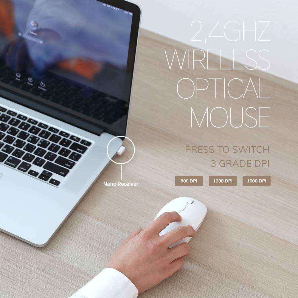 POUT H4 Qi Wireless Charging Rechargeable Mouse - Silent Ambidextrous Optical Mouse for Office & Home Use - Compatible with Wireless Chargers - Perfect for Desk Work, Gaming & Travel (White)