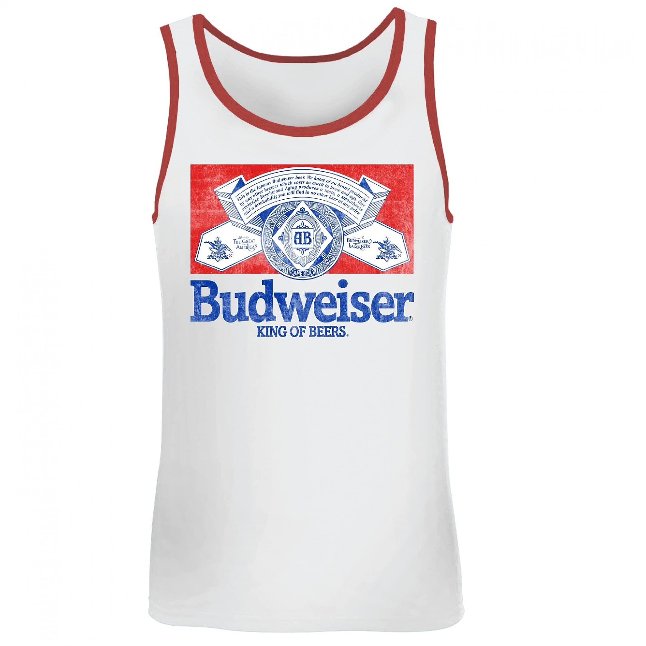 Budweiser King of Beers Red Trim Sleeveless Tank Top for Men - Perfect for Summer BBQs, Sports Events & Casual Outings