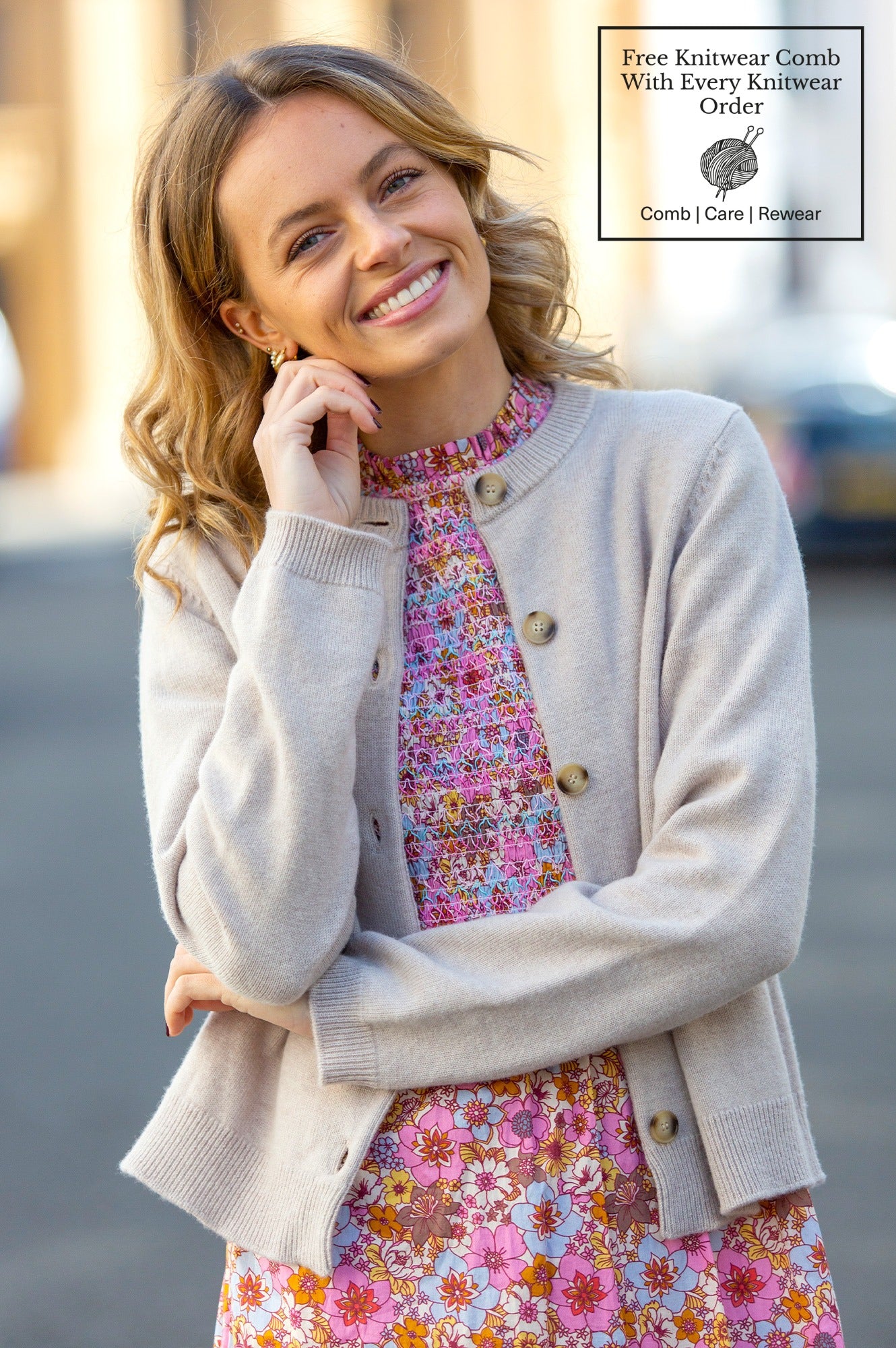 Premium Merino Wool Brittany Cardigan for Women - Soft & Warm Oatmeal Color - Perfect for Fall/Winter Layering, Office Wear & Casual Outfits