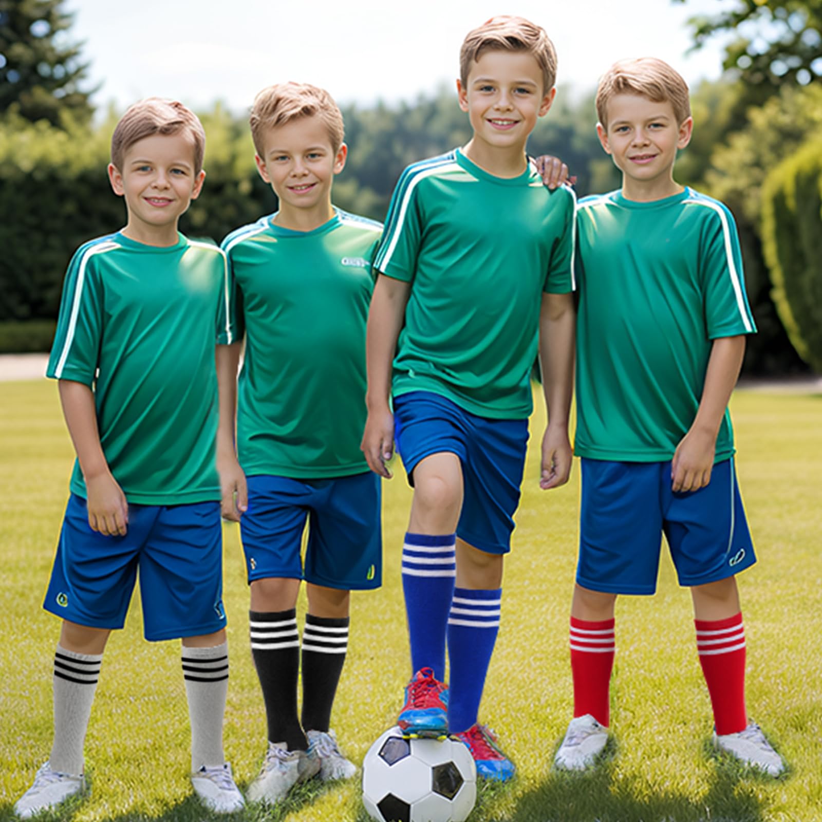 BISOUSOX Kids Soccer Socks - Knee High Athletic Socks for Boys & Girls Ages 6-12 - Cotton Uniform Socks with Stripe Design - Perfect for Soccer Games, Training & Sports Activities