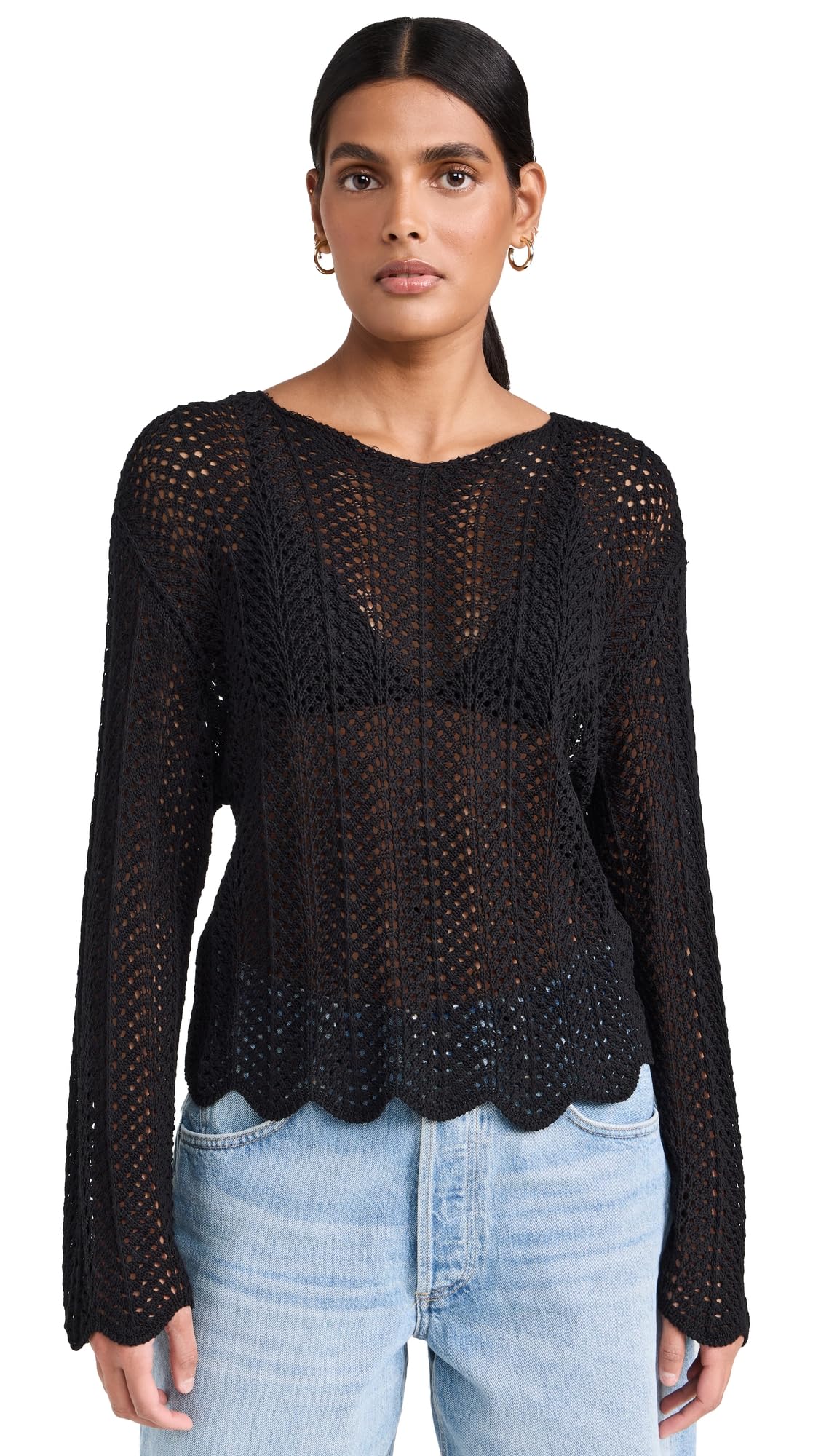 Z SUPPLY Women's Donovan Crochet Sweater - Soft Boho Knit Pullover for Fall & Winter - Perfect for Casual Outings, Coffee Dates, and Cozy Evenings