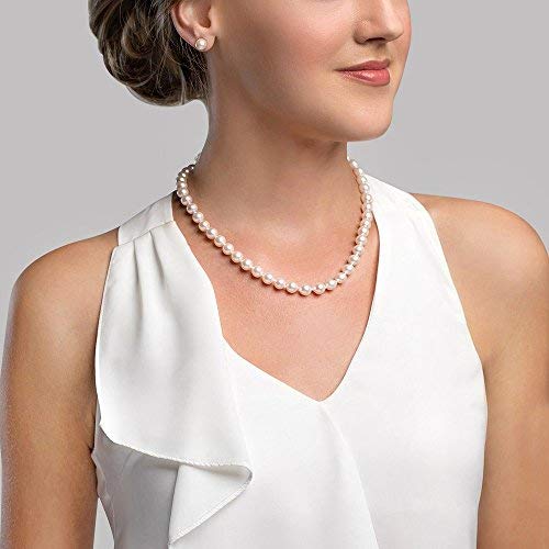 AAA White Freshwater Pearl Necklace for Women - 7.0-7.5mm Round Cultured Pearls, 18