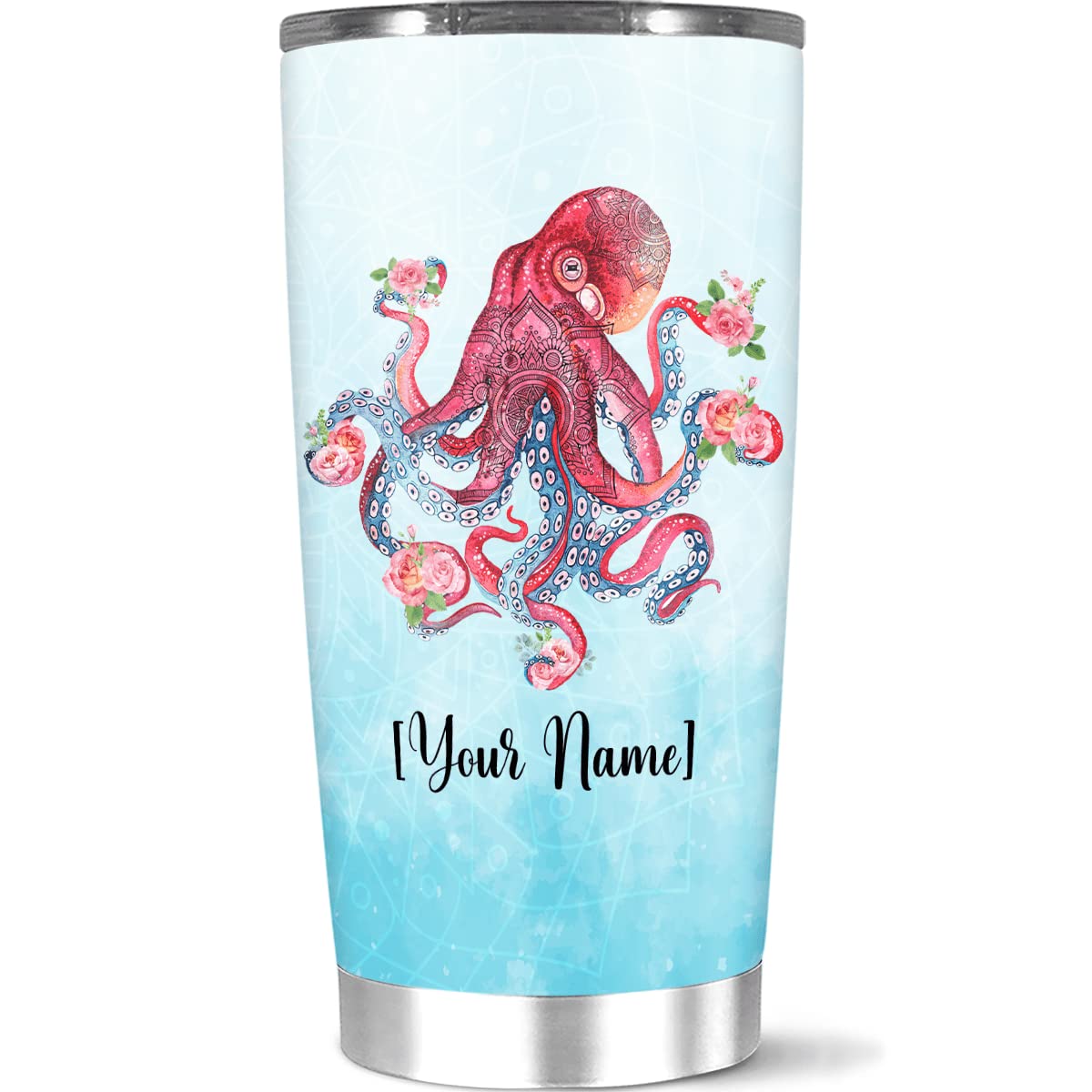 Personalized Octopus Mandala Flower Coffee Tumbler - Custom Name Stainless Steel Insulated Travel Mug 20oz/30oz - Perfect Gift for Women, Octopus Lovers, Birthday, Christmas - Great for Office, Travel & Outdoor Adventures