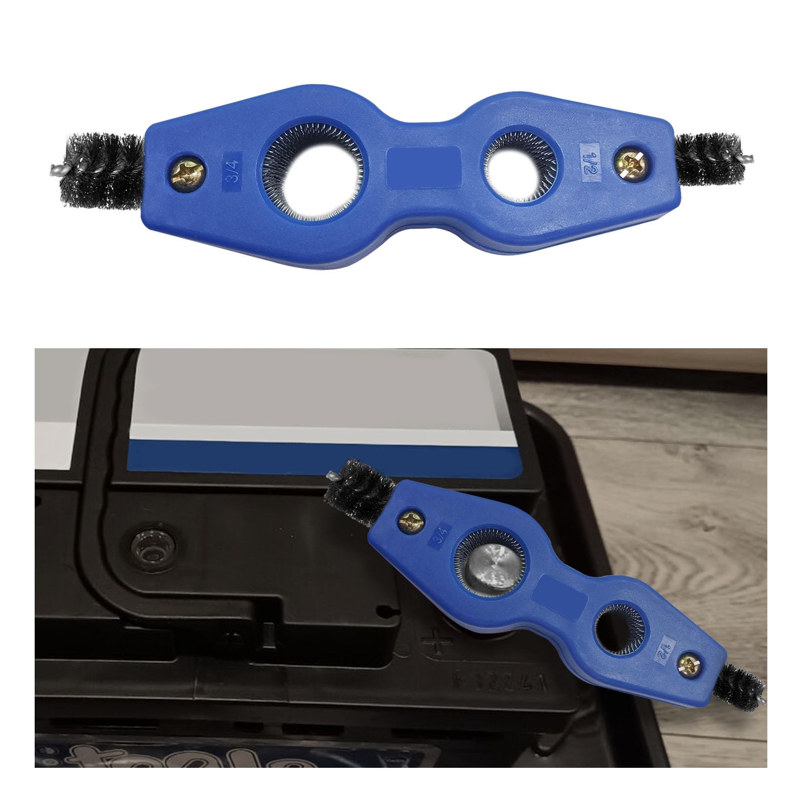 4-in-1 Car Battery Terminal Cleaning Brush with Steel Wire - Universal Anti-Rust Auto Battery Cleaner Tool for Vehicle Maintenance (Blue) - Perfect for DIY Car Repair & Battery Terminal Cleaning