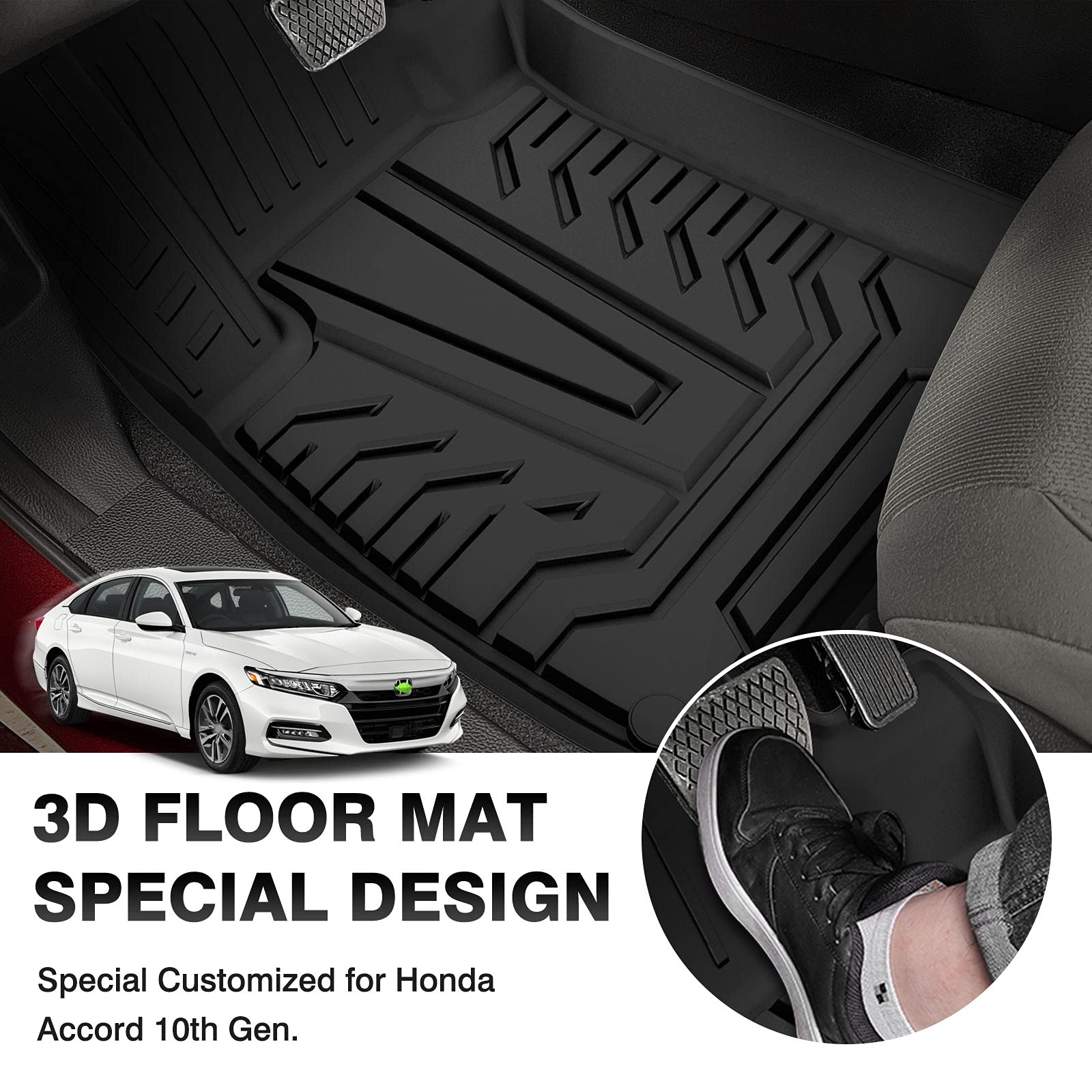 Custom Fit 2018-2022 Honda Accord All-Weather Floor Mats - TPE Non-Slip 1st & 2nd Row Floor Liners Set (Black) | Durable Car Accessories for Year-Round Protection - Perfect for Daily Commute, Road Trips & Harsh Weather Conditions