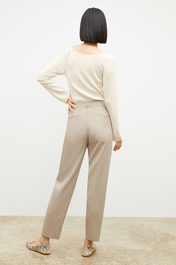 Mejia Washable Wool Twill Pants for Women - Natural Melange Color | Comfortable & Durable Office Wear & Travel Outfits
