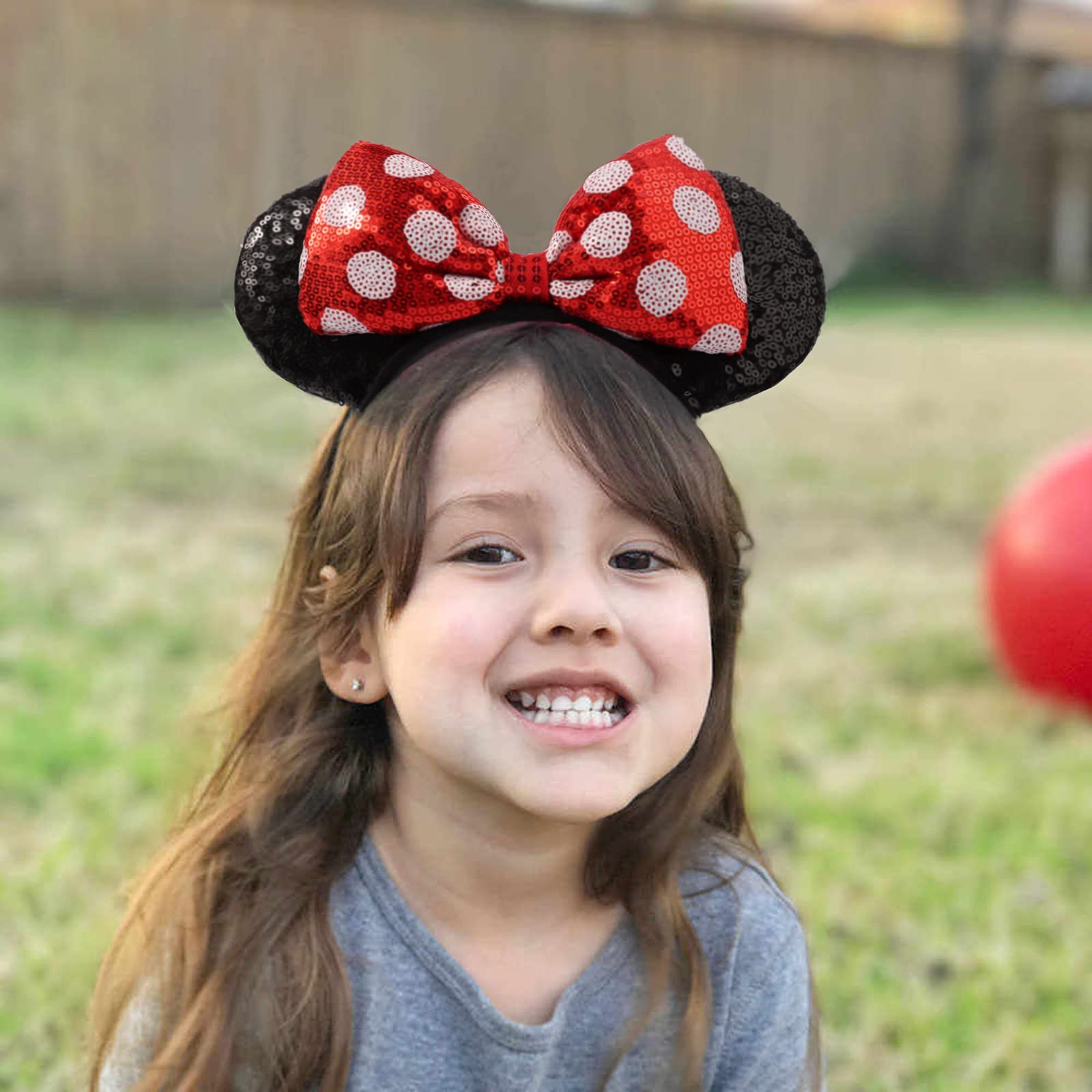 Sparkly Sequin Mouse Ear Headbands for Women & Girls - 2 Pack Classic Bow Headbands (Red Sequin & Red Dot) | Perfect for Disney Trips, Cosplay, Halloween & Theme Parties