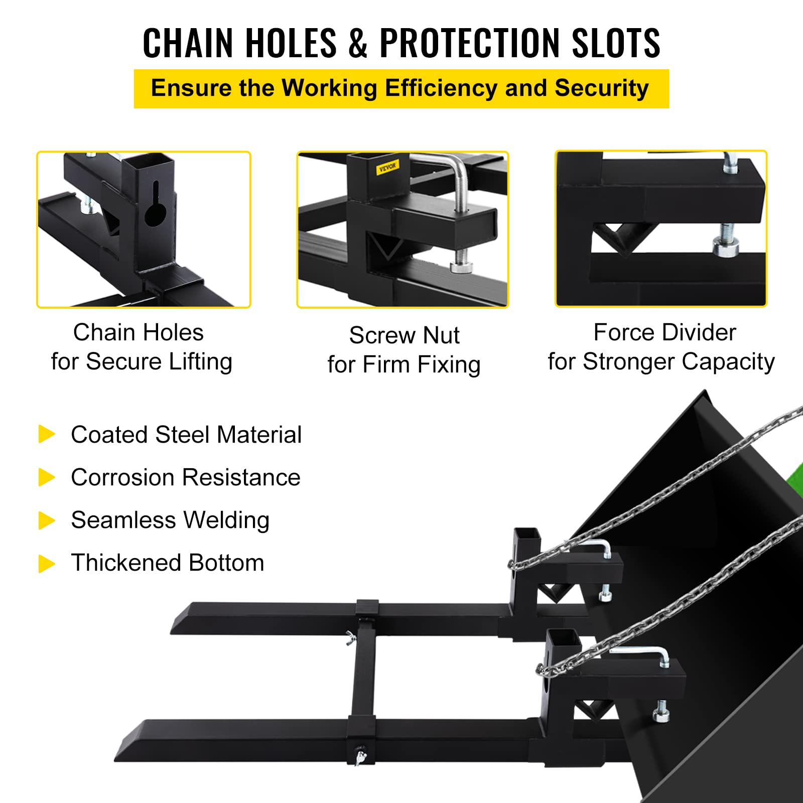 BestEquip 4000 Lbs Capacity Clamp-On Pallet Forks for Tractor Bucket - Heavy Duty Adjustable Stabilizer Bar, 58.7