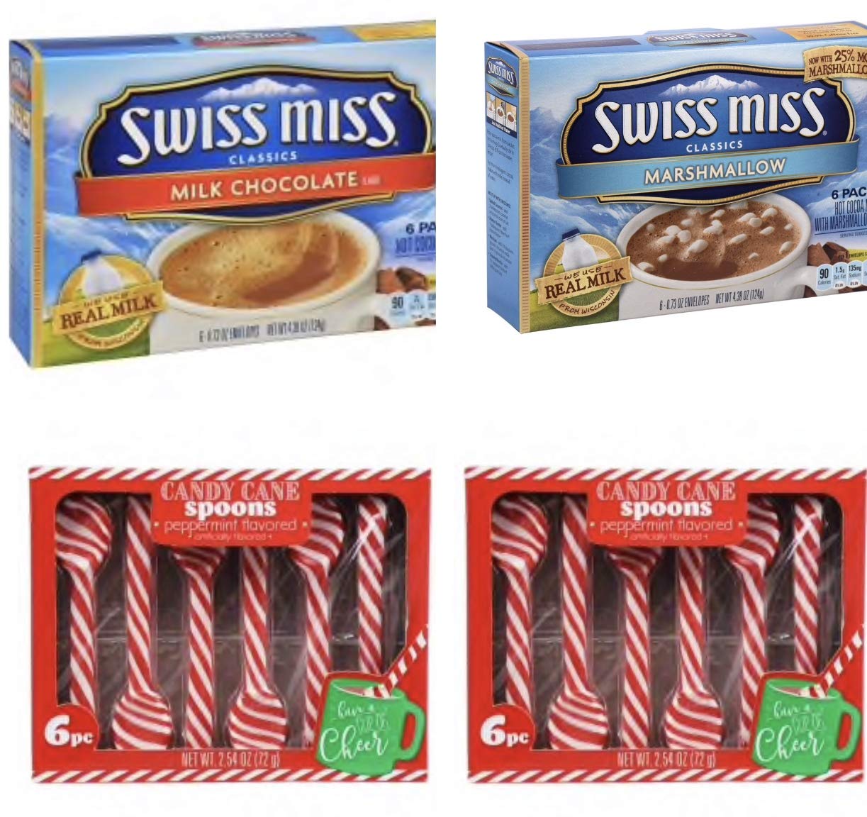 Swiss Miss Milk Chocolate & Marshmallow Hot Cocoa Mix with Peppermint Candy Cane Spoons - 6 Pack (12 Total Boxes) | Perfect for Winter Holidays, Christmas Gifts & Cozy Family Nights