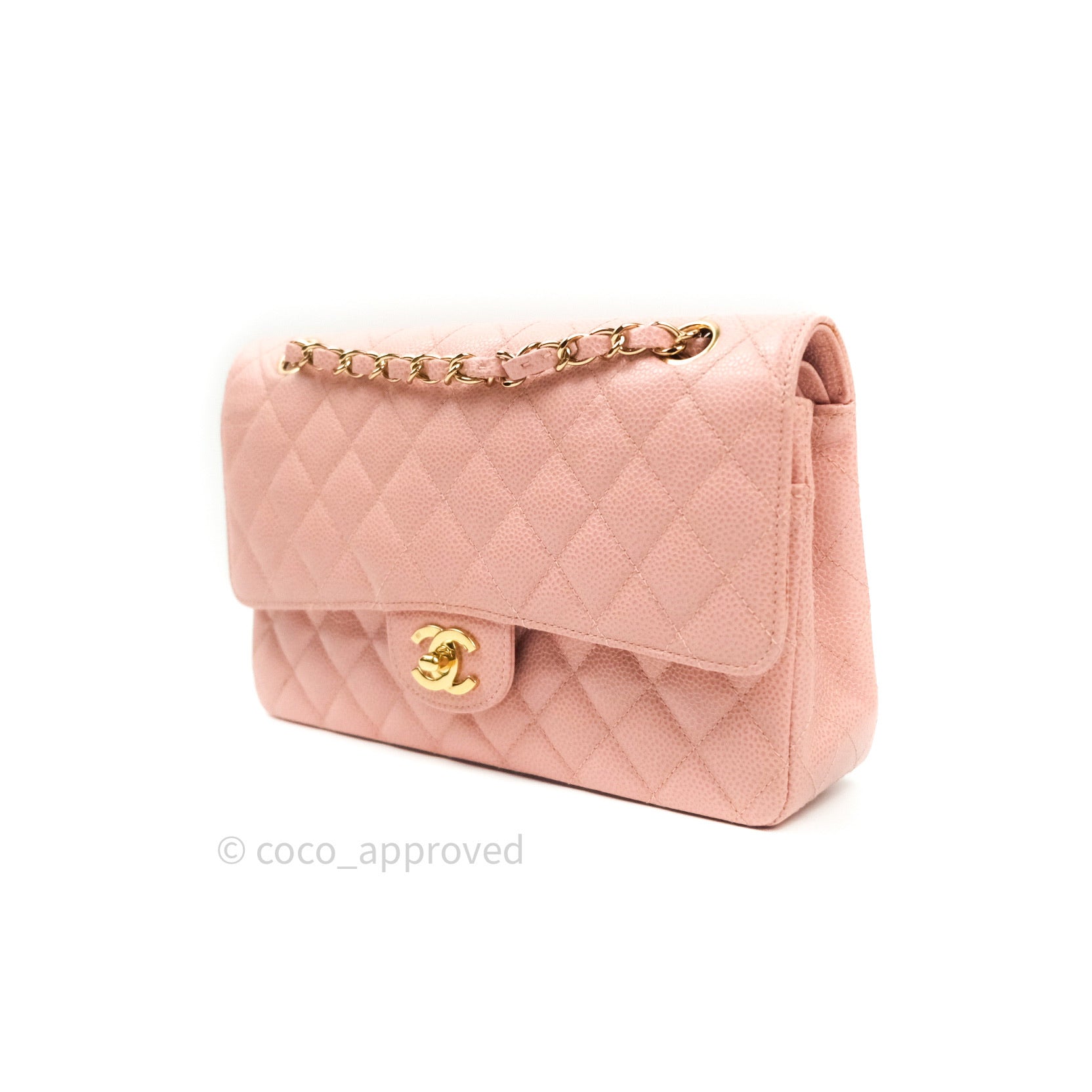Chanel Classic Medium Double Flap Bag in Pink Caviar Leather with 24K Gold Hardware - Luxury Designer Handbag for Women, Perfect for Parties, Weddings & Everyday Elegance